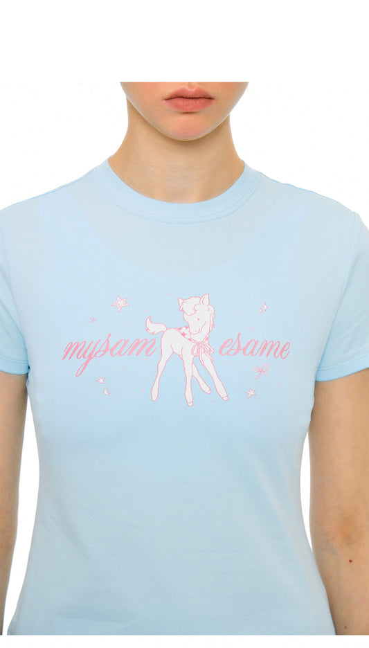 SAMESAME Cute Unicorn Letters Print Tee - Blue