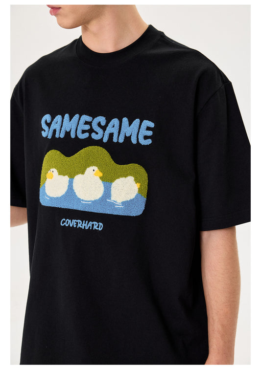 SAMESAME Logo Duck Embroidery T-shirt - Black