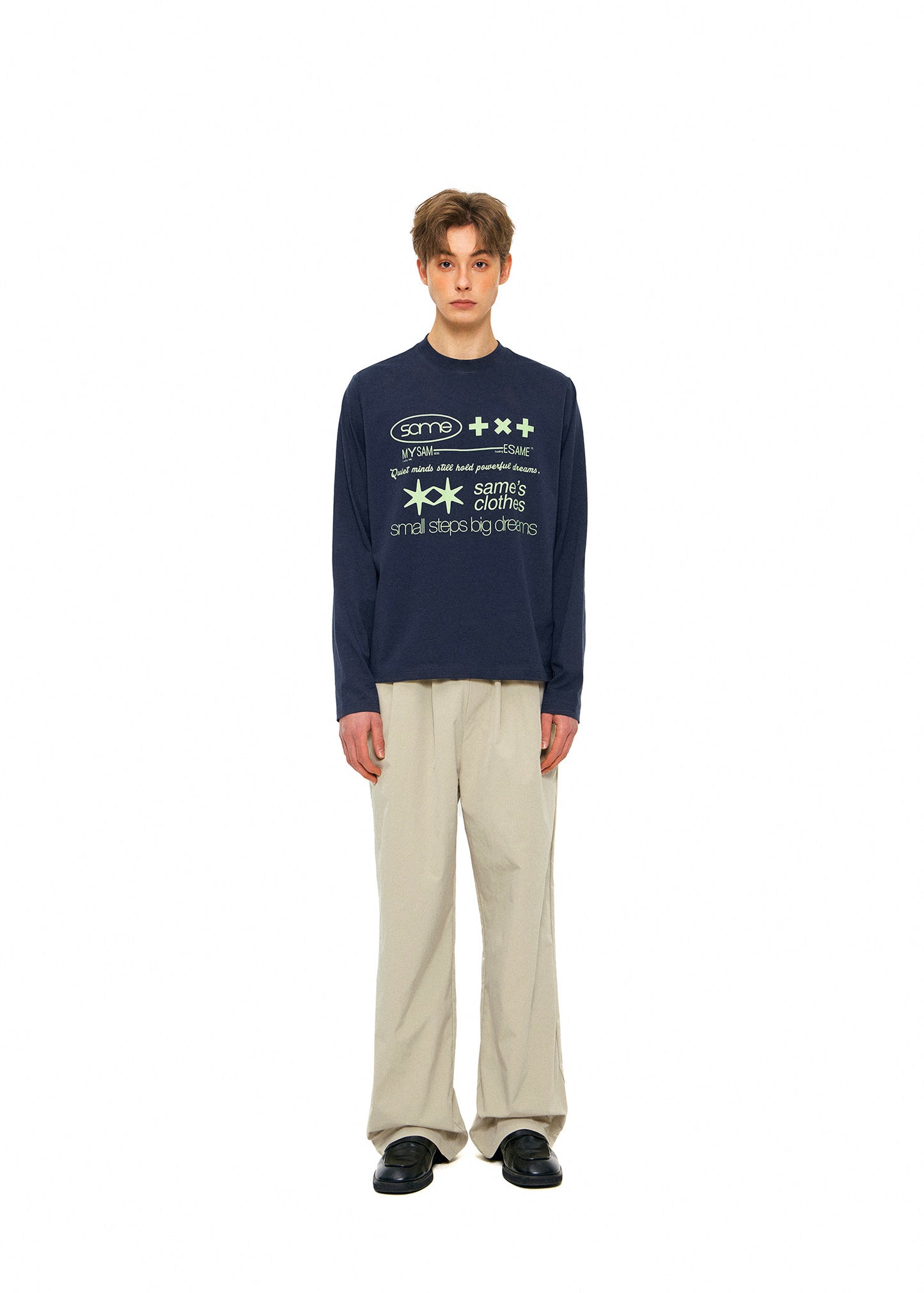 Letter Print Long Sleeve Shirt - Navy