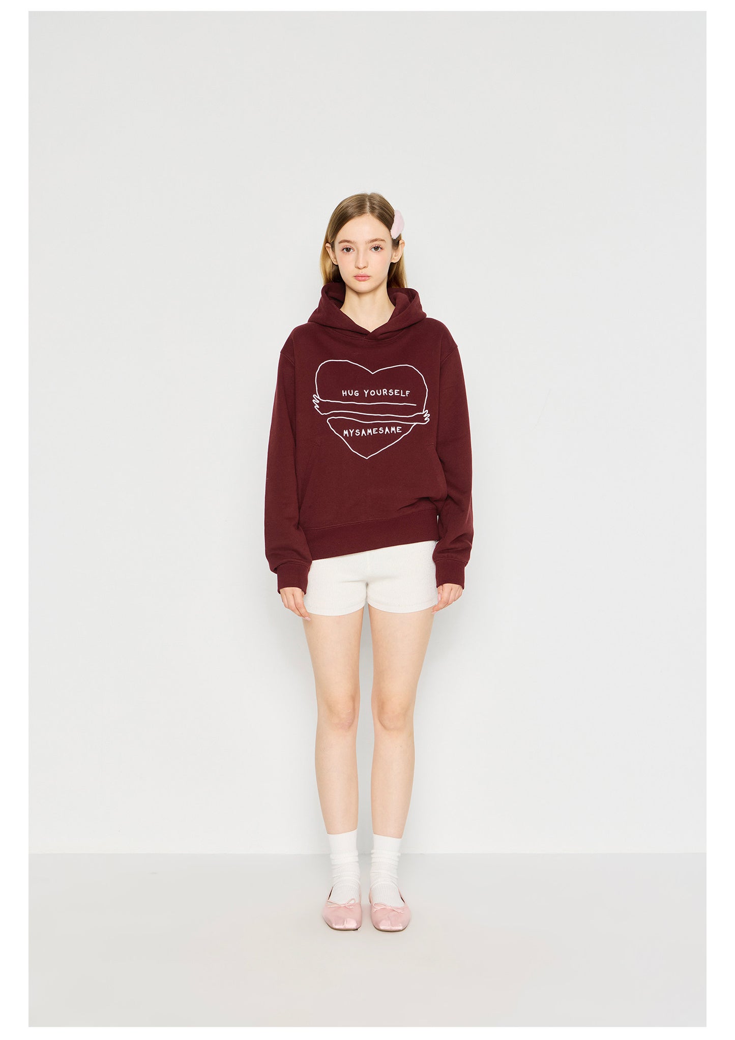Love Embrace Print Hoodies - Burgundy