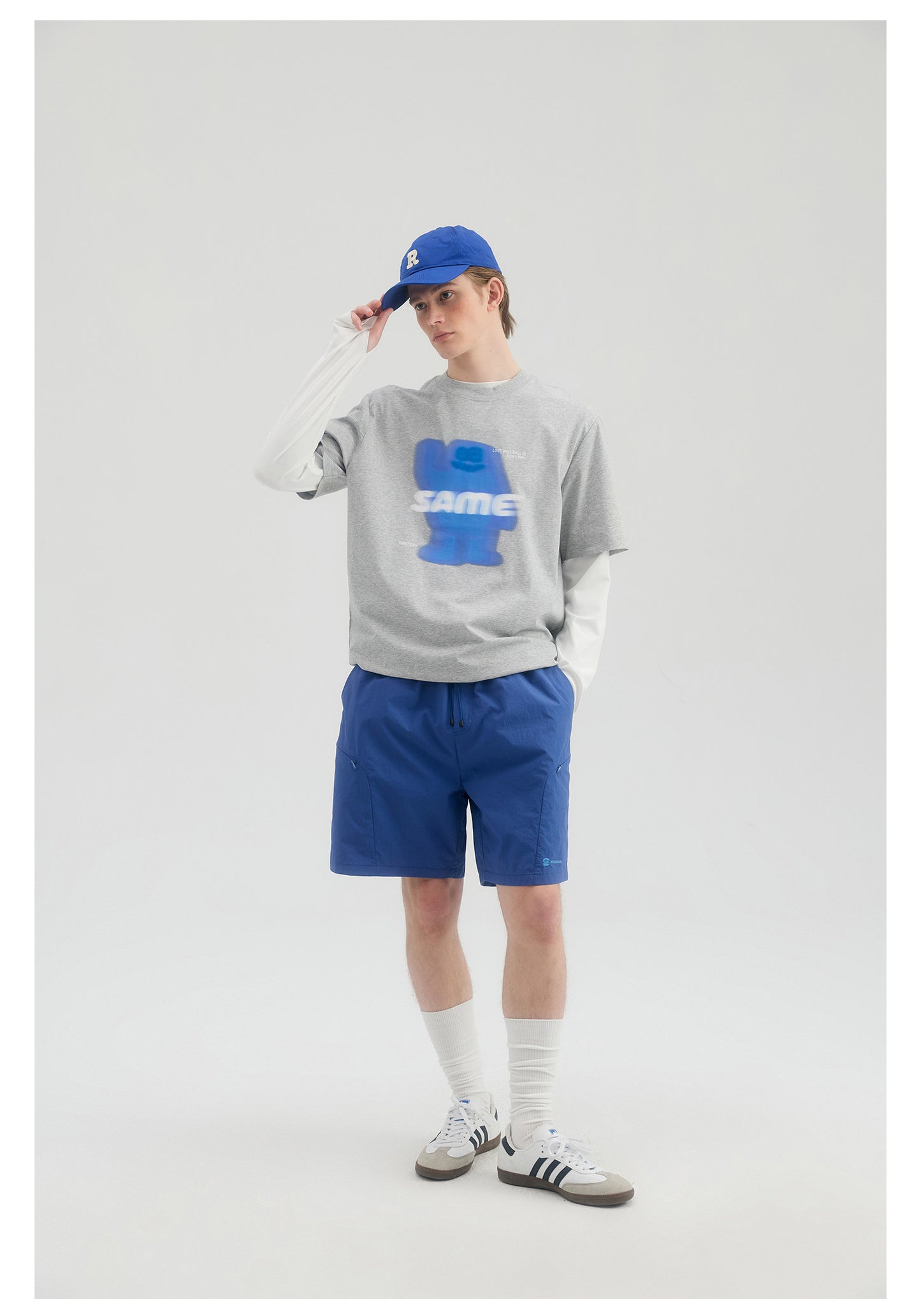 SAMESAME Logo Print Casual Graphic Tee - Gray