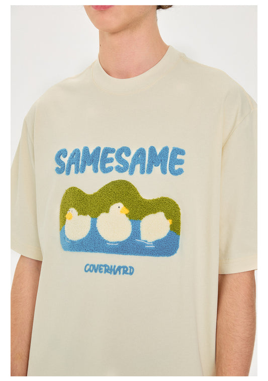 SAMESAME Logo Duck Embroidery T-shirt - Beige