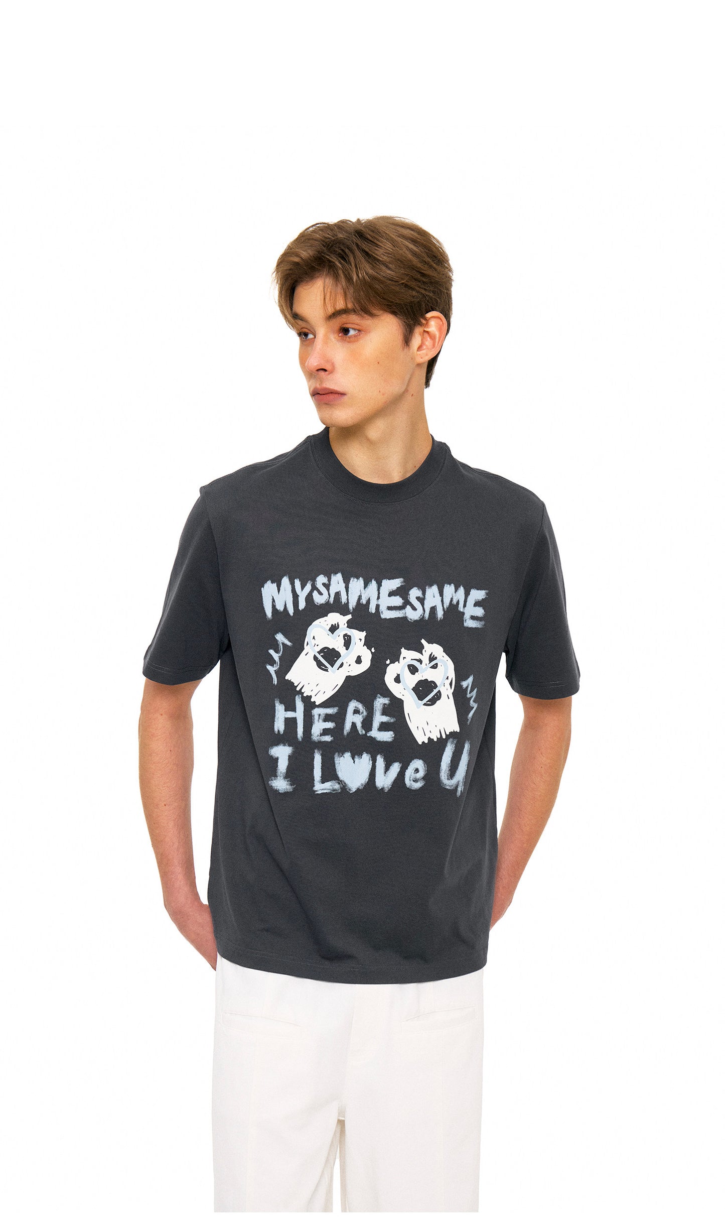 SAMESAME Graffiti Letter Print T-shirt - Dark Gray