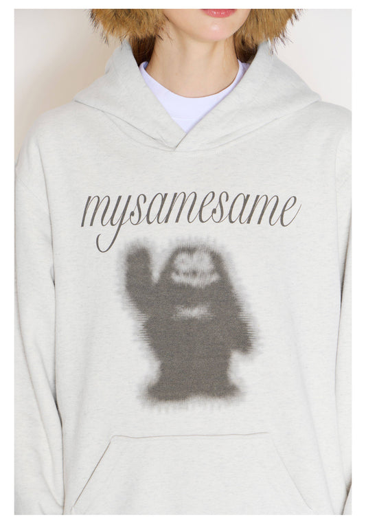 Logo Letter Monster Pattern Print Hoodies - Light Gray