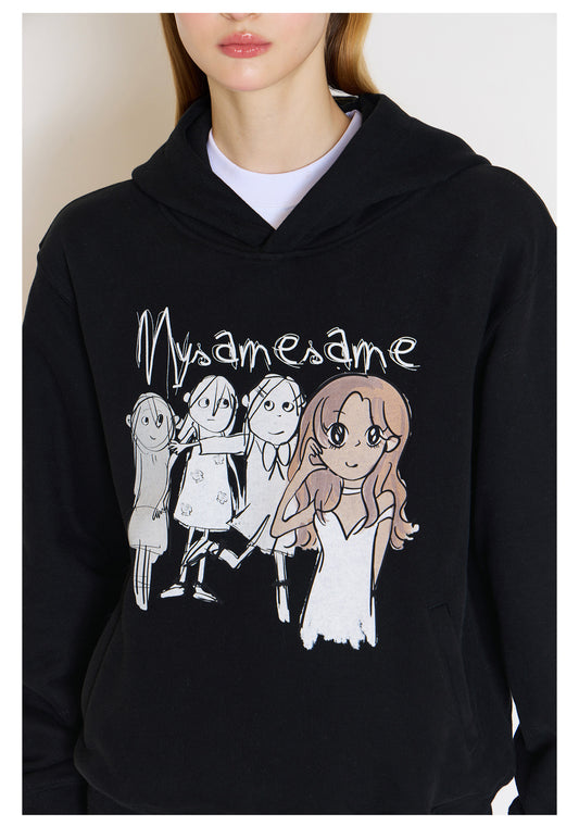 Graffiti Print Hoodies Women - Black