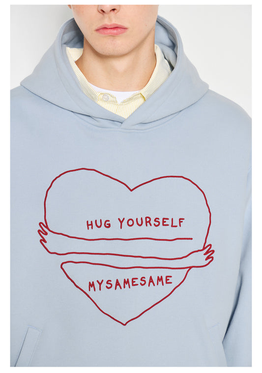 Love Embrace Print Hoodies - Blue