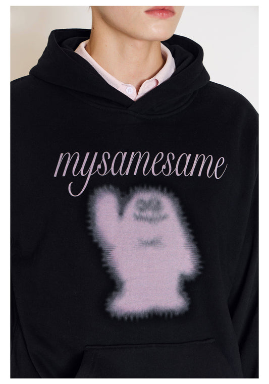 Logo Letter Monster Pattern Print Hoodies - Black