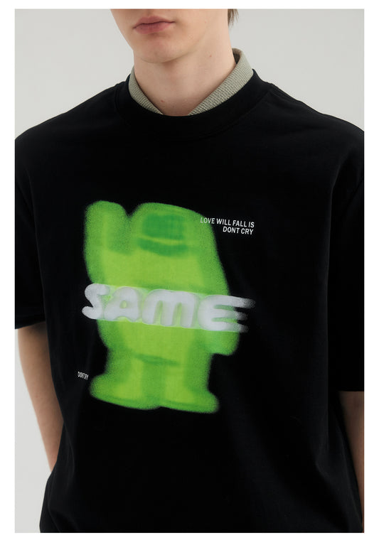 SAMESAME Logo Print Casual Graphic Tee - Black