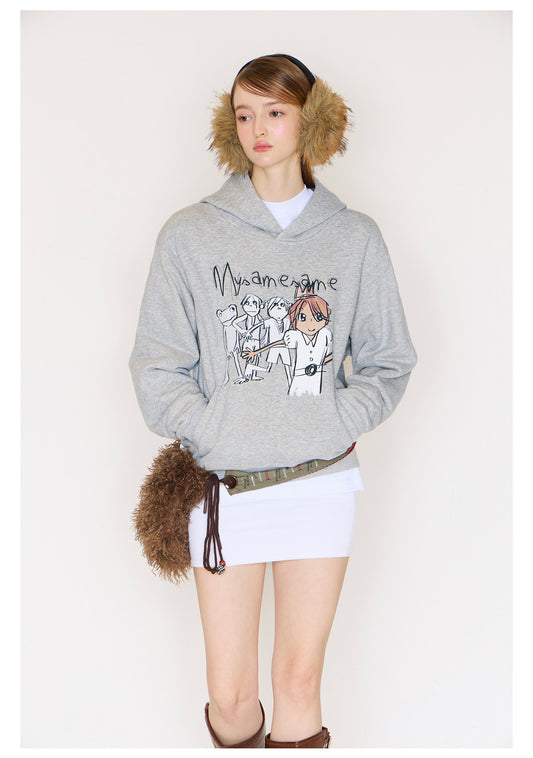Graffiti Print Hoodies Women - Gray