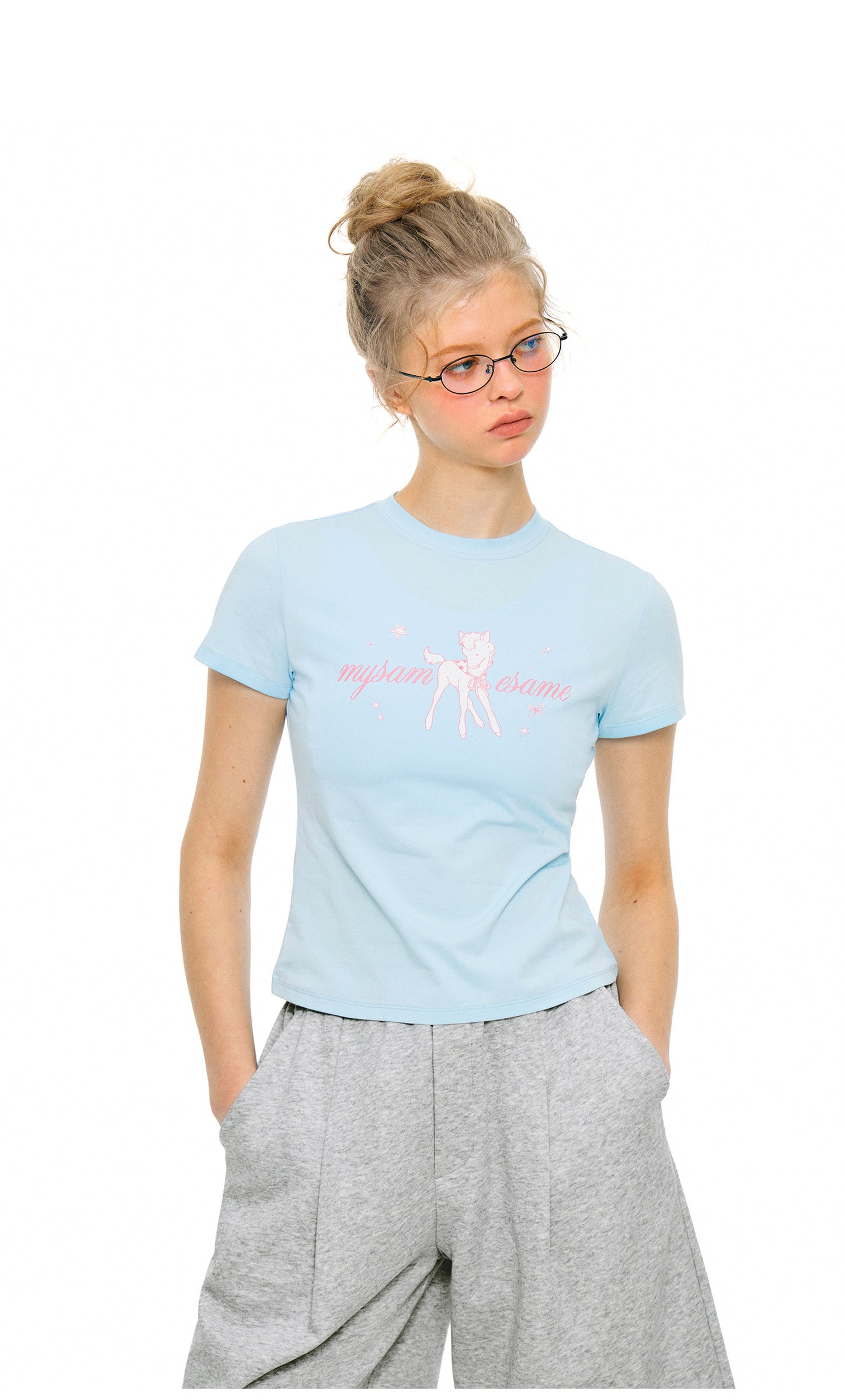 SAMESAME Cute Unicorn Letters Print Tee - Blue