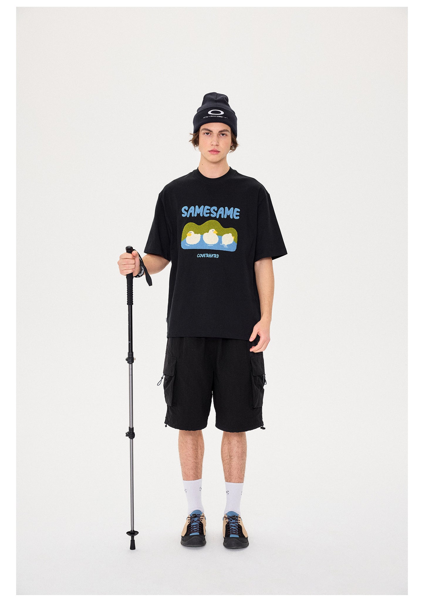 SAMESAME Logo Duck Embroidery T-shirt - Black