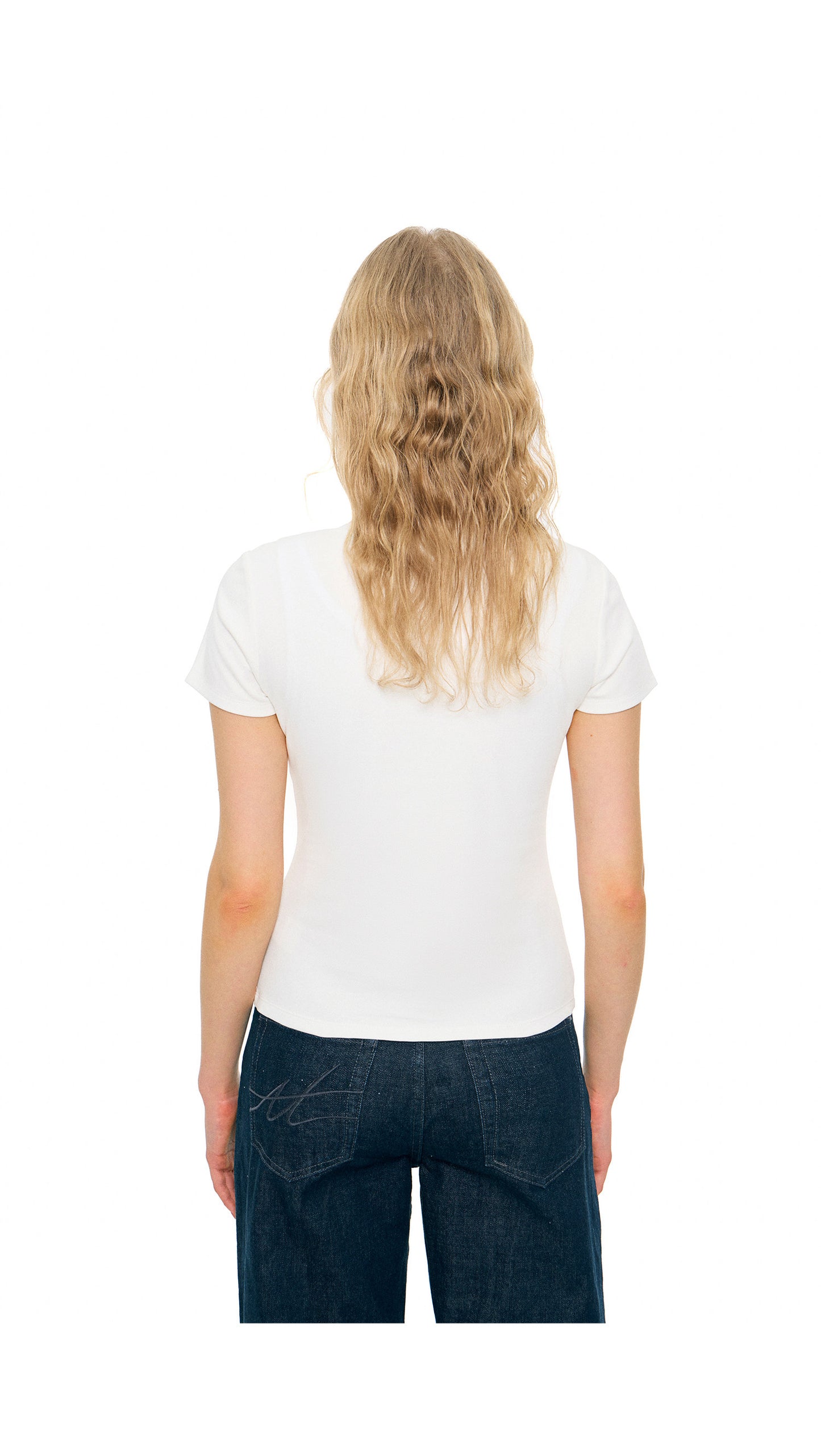 SAMESAME V Neck Beaded Letter - White