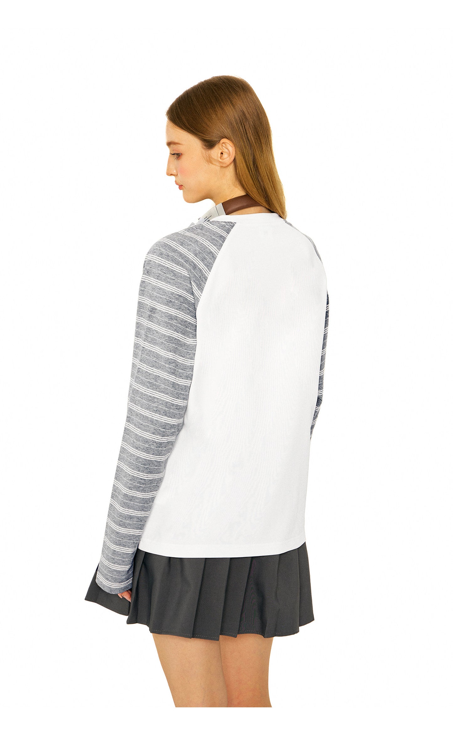 Star Cat Letter Print Stripes Shirt - White