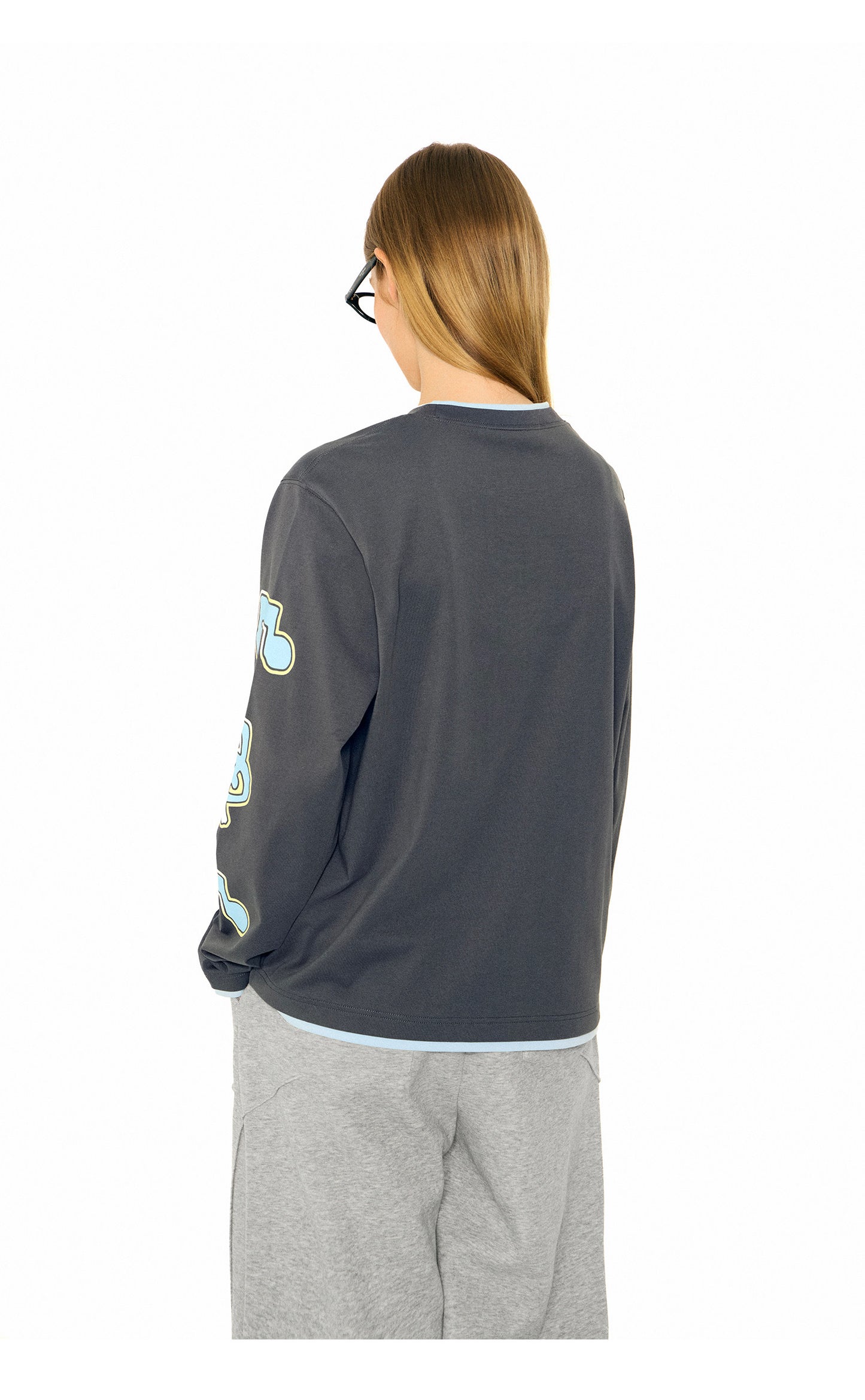 Cute Dachshund Dog Print Long Sleeve Shirt - Gray