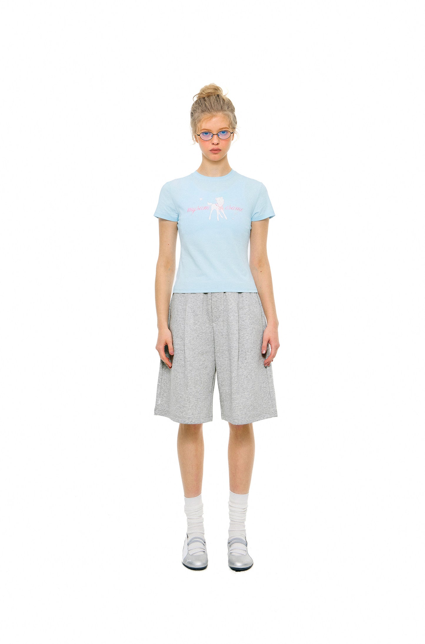 SAMESAME Cute Unicorn Letters Print Tee - Blue
