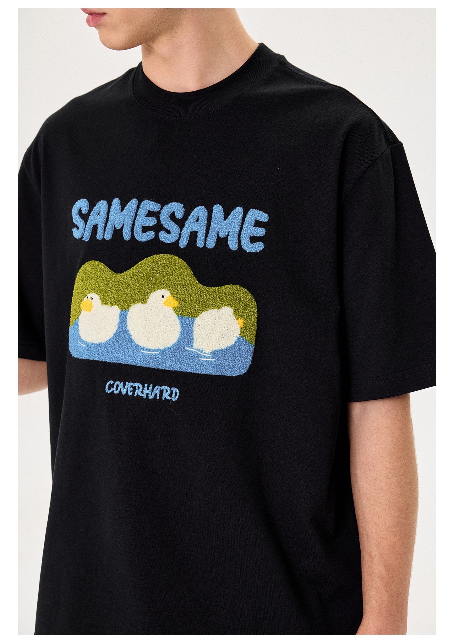 SAMESAME Logo Duck Embroidery T-shirt - Black