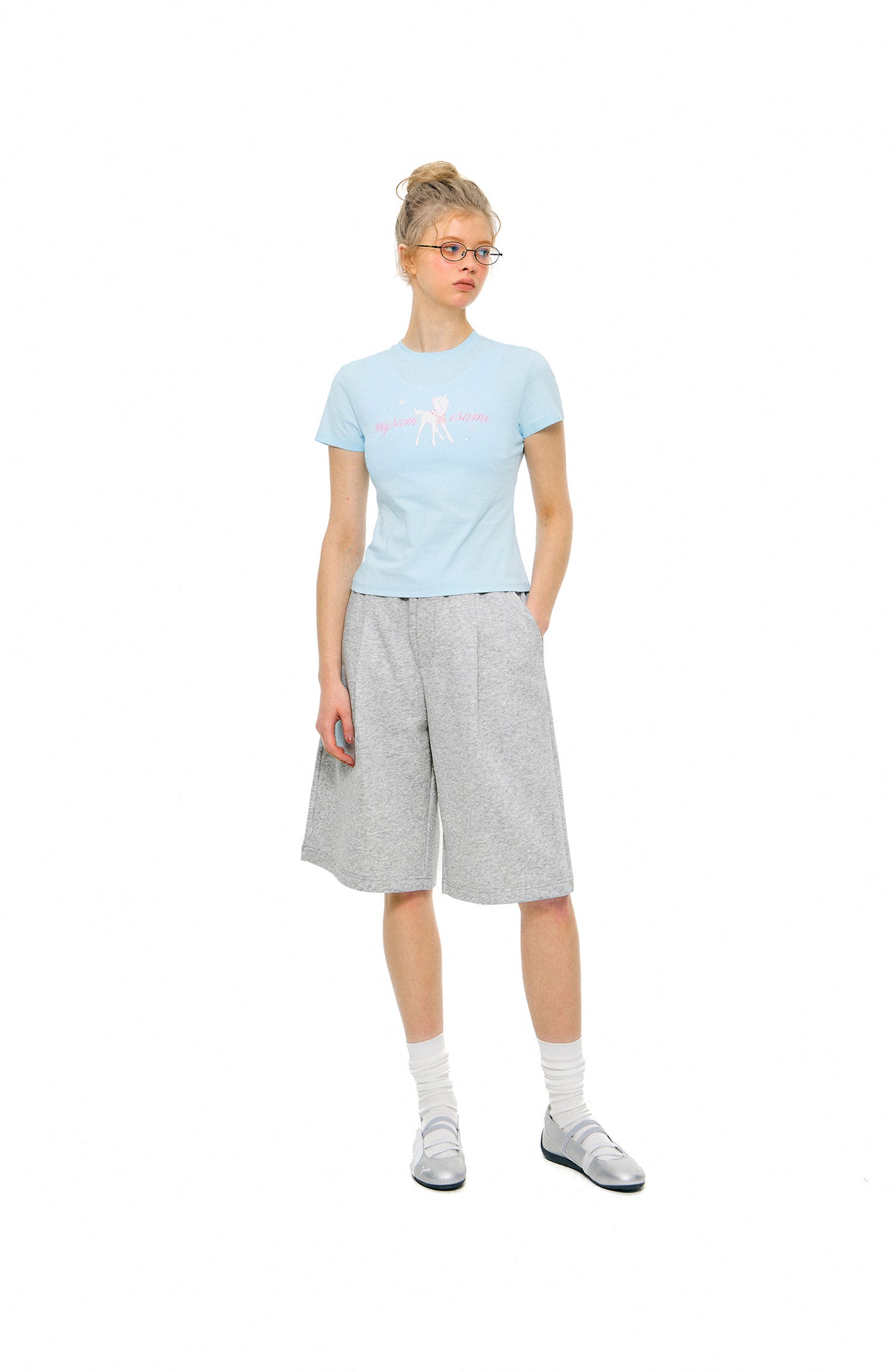 SAMESAME Cute Unicorn Letters Print Tee - Blue