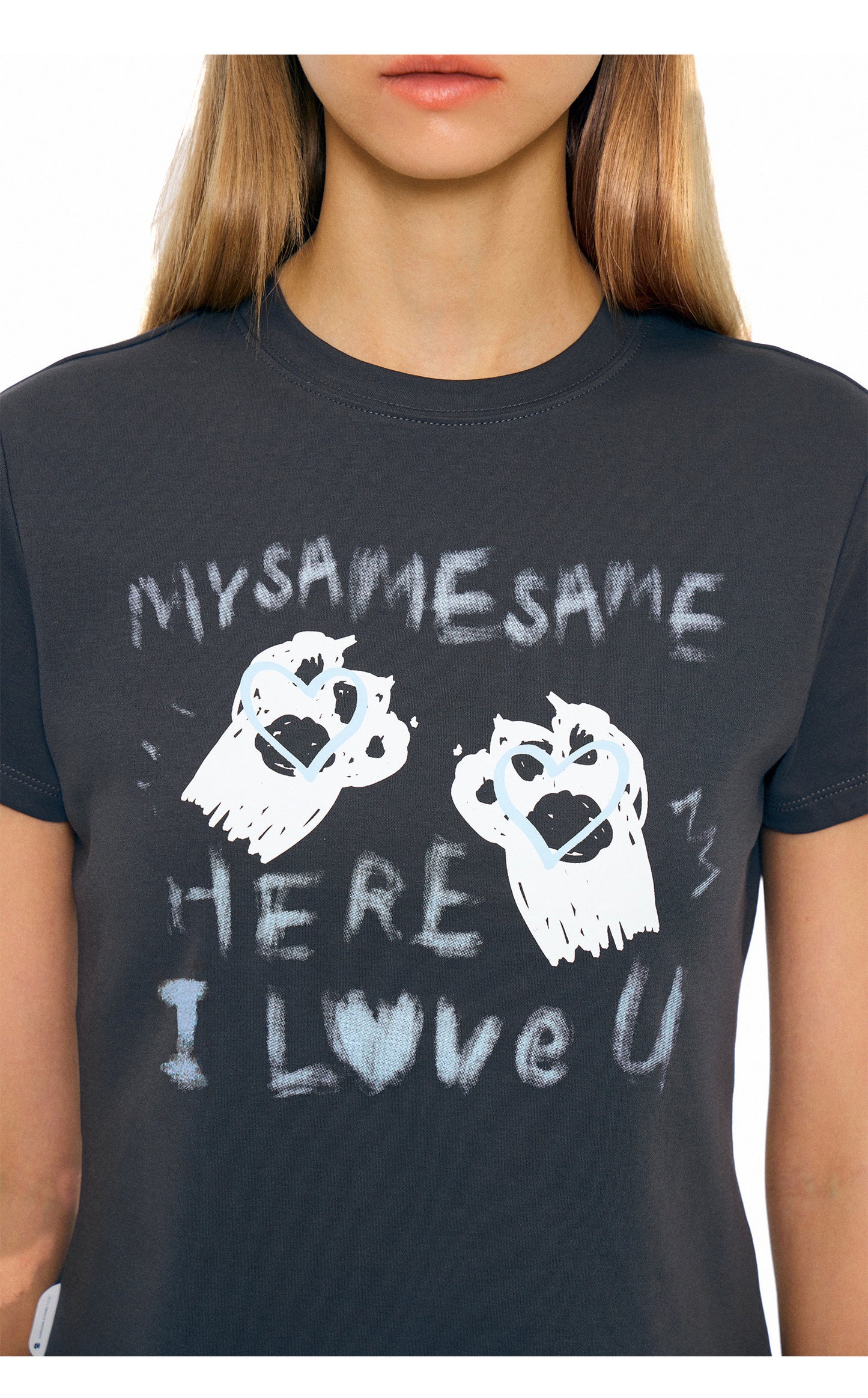 SAMESAME Graffiti Letter Print T-shirt - Dark Gray