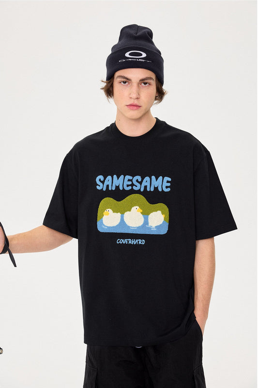 SAMESAME Logo Duck Embroidery T-shirt - Black