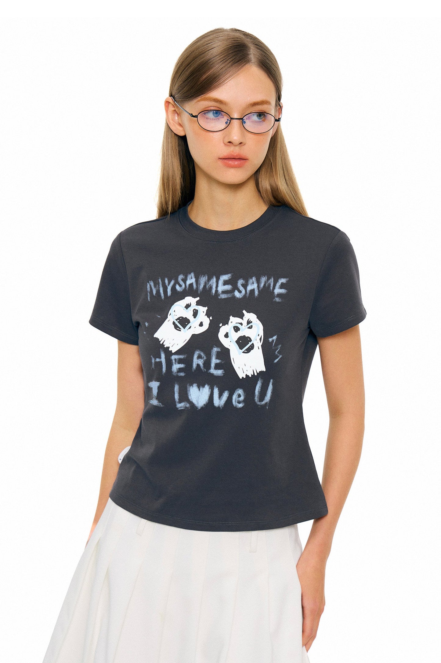 SAMESAME Graffiti Letter Print T-shirt - Dark Gray