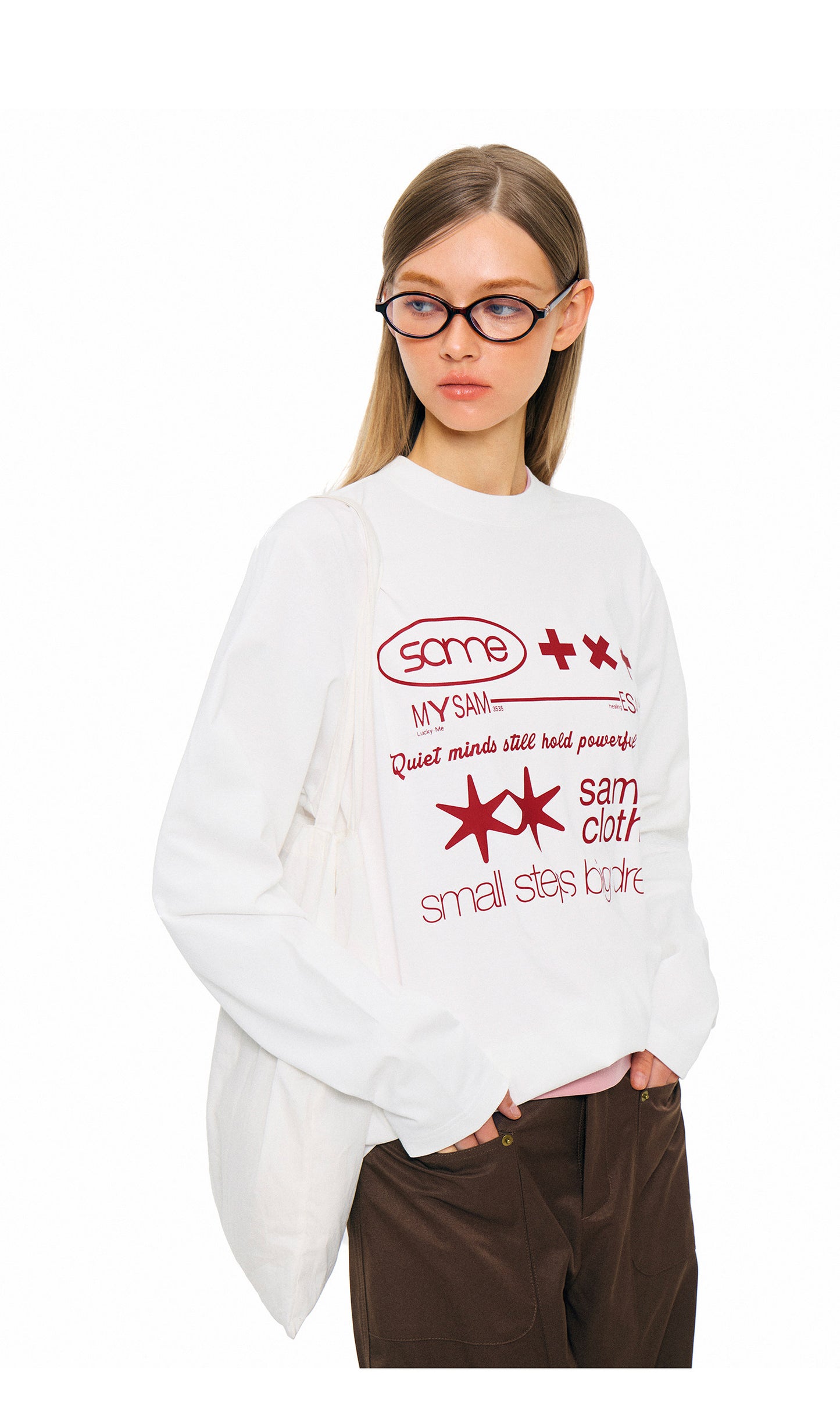 Letter Print Long Sleeve Shirt - White