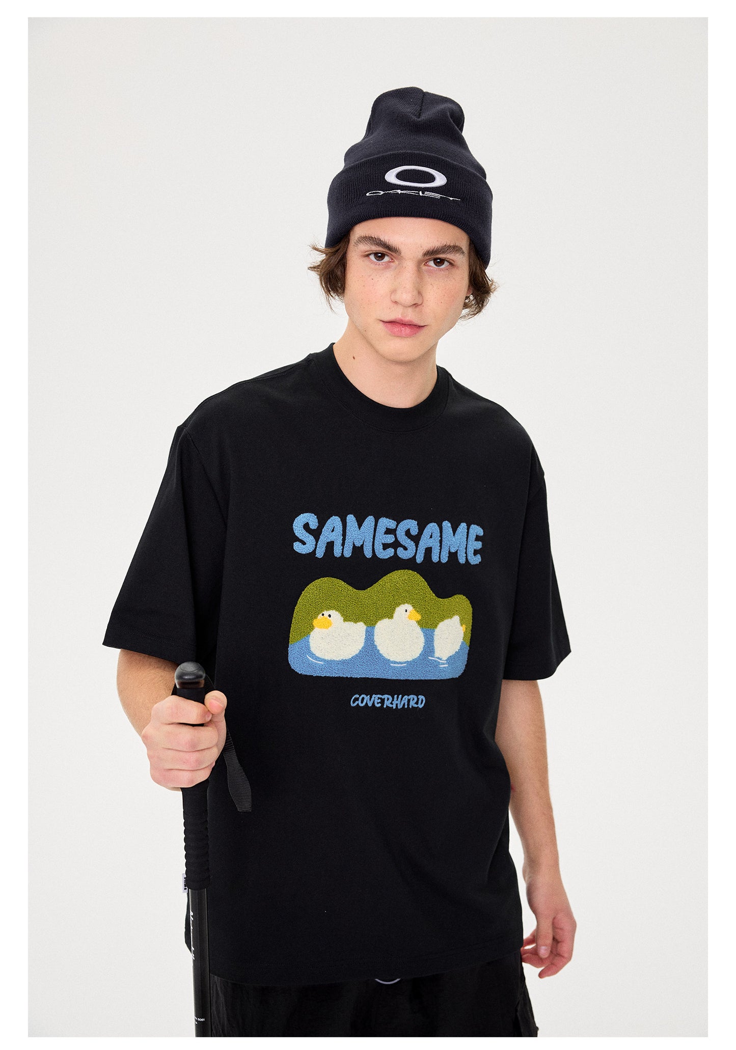 SAMESAME Logo Duck Embroidery T-shirt - Black
