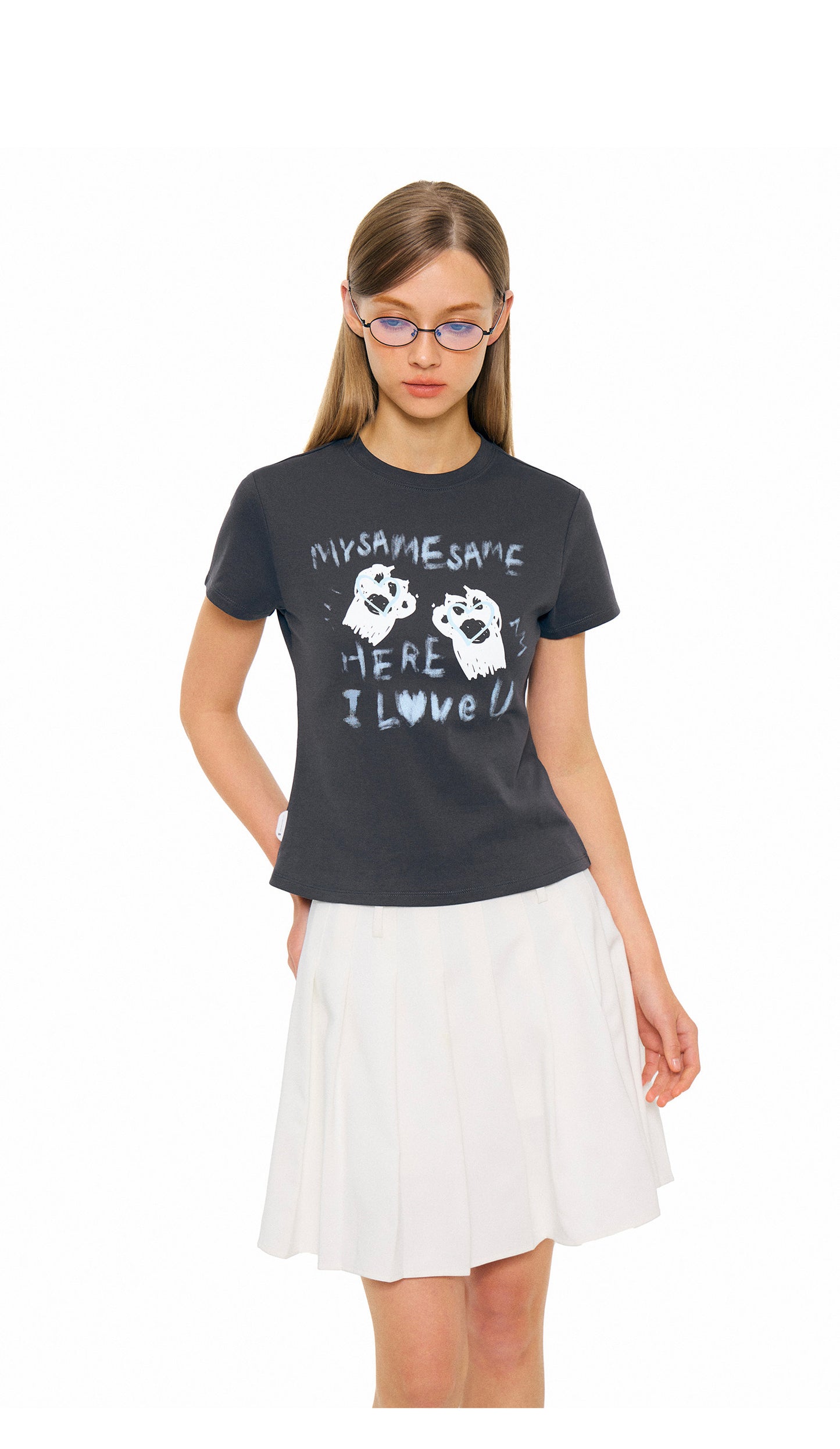 SAMESAME Graffiti Letter Print T-shirt - Dark Gray