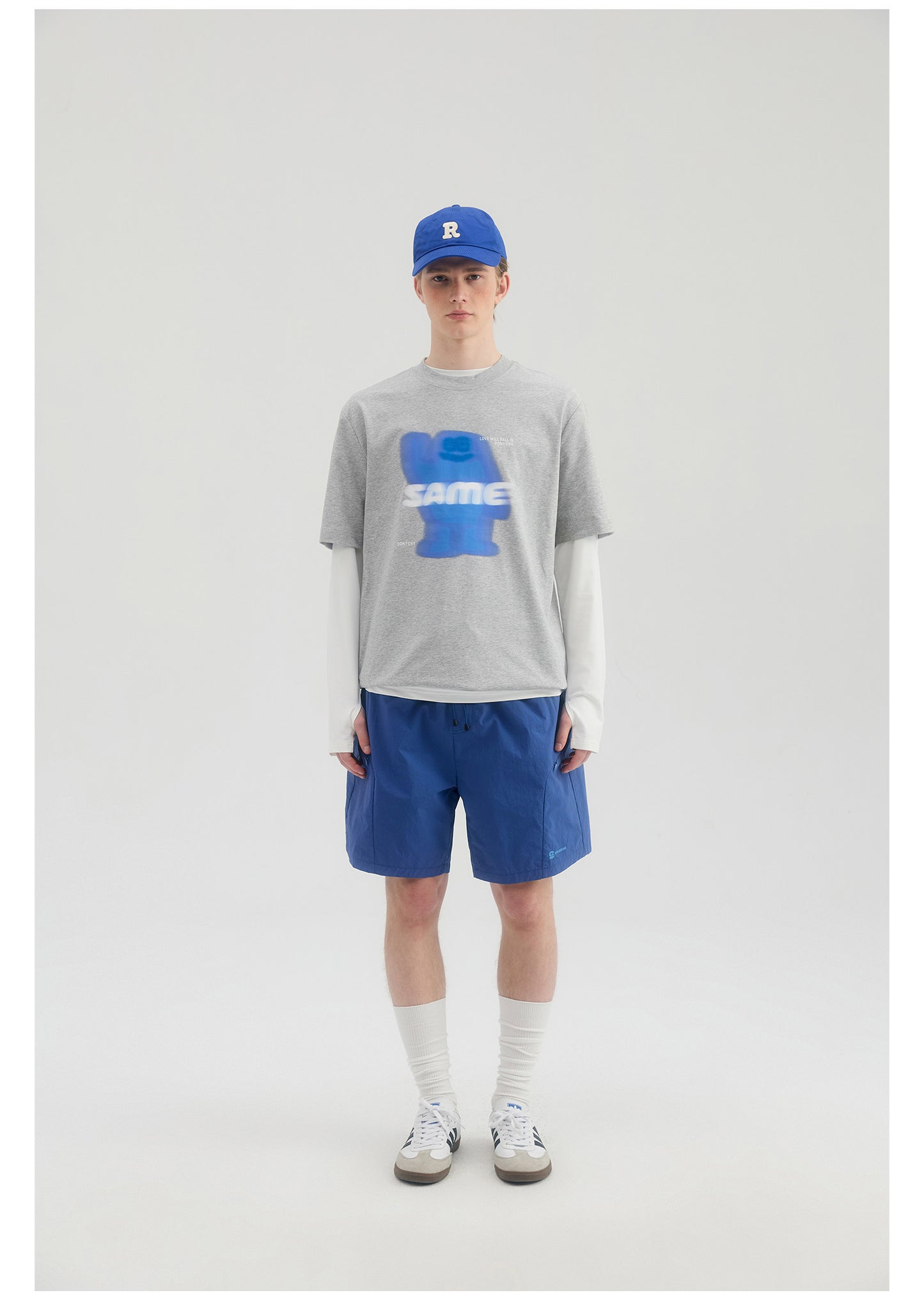 SAMESAME Logo Print Casual Graphic Tee - Gray