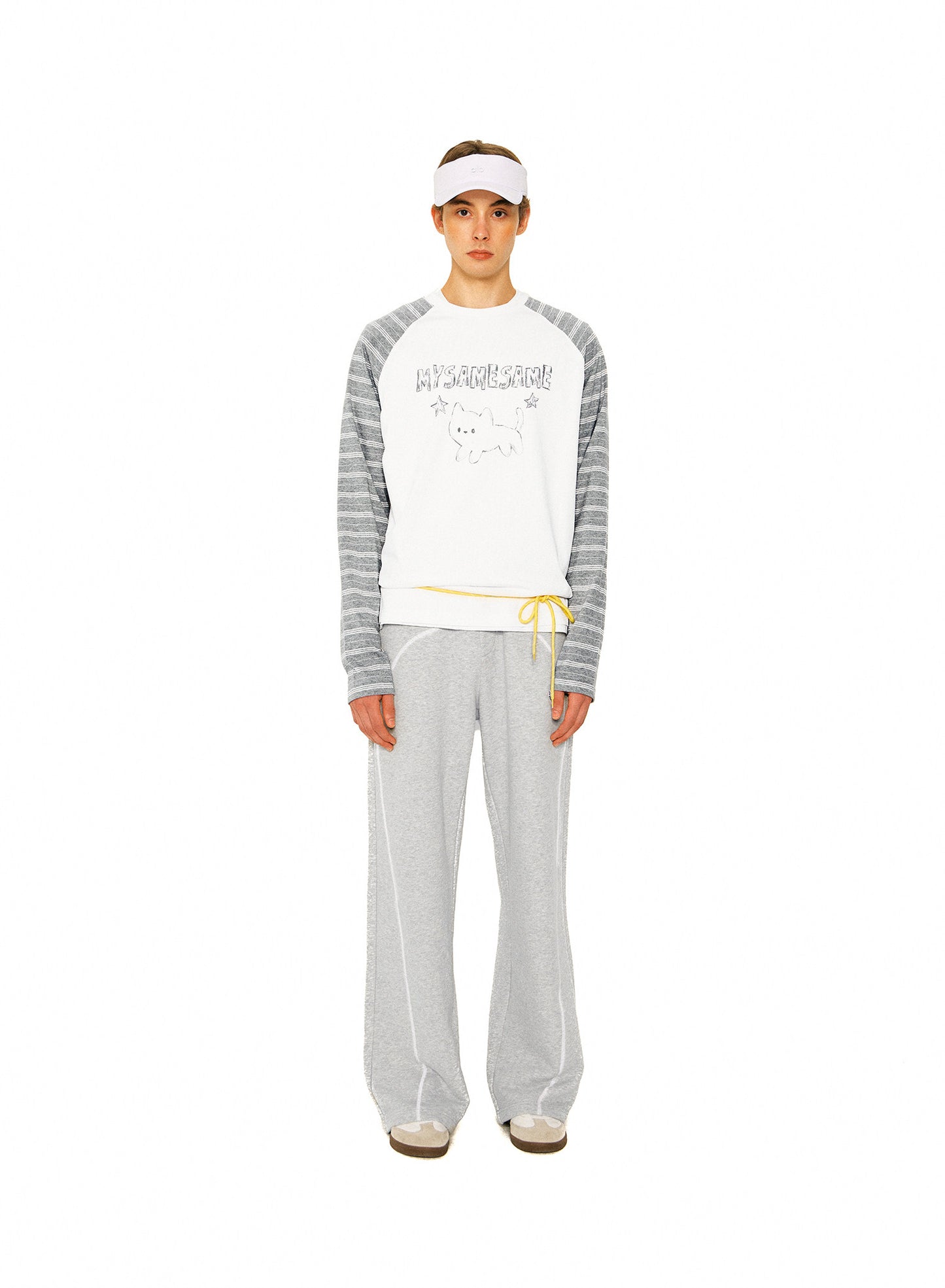 Star Cat Letter Print Stripes Shirt - White
