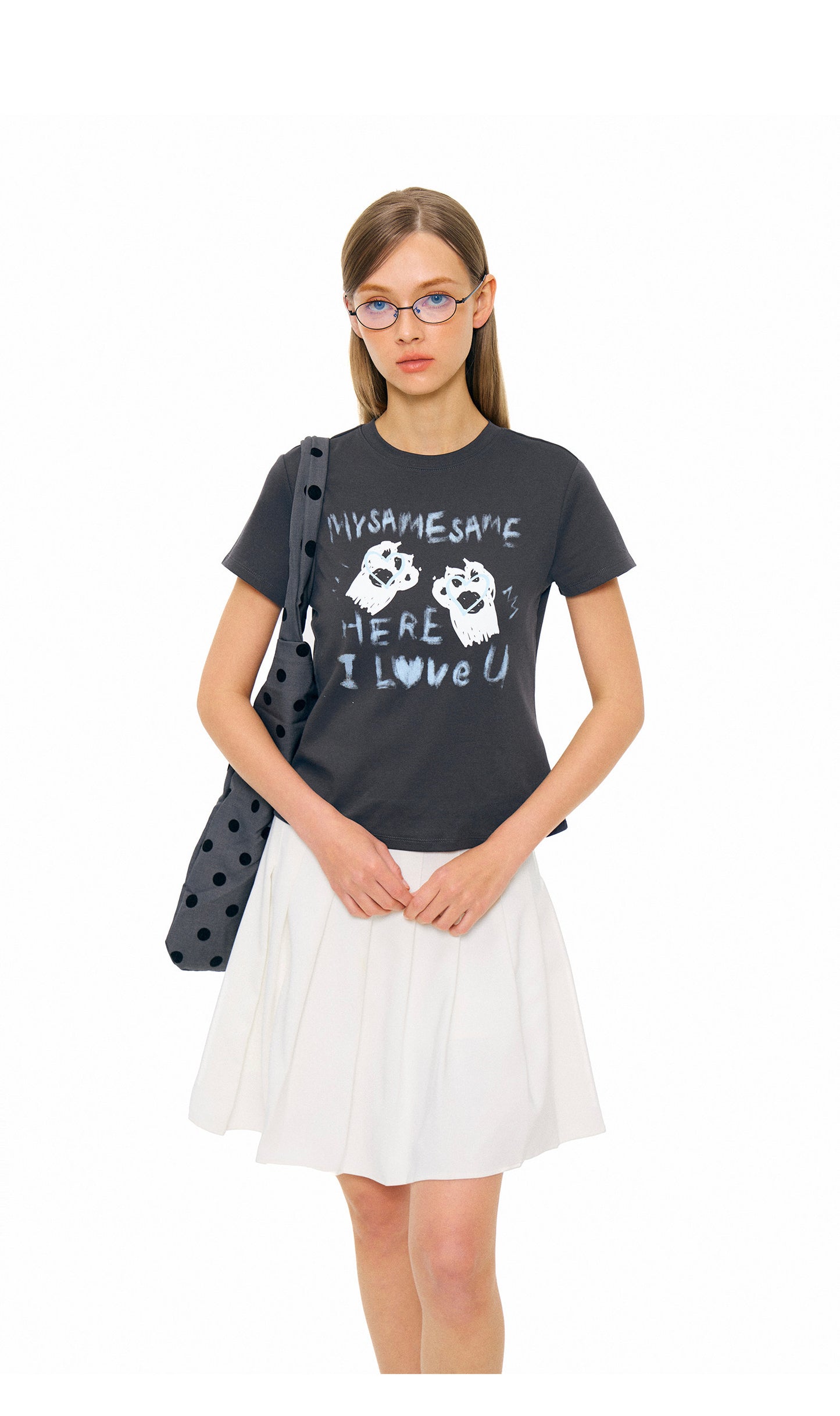 SAMESAME Graffiti Letter Print T-shirt - Dark Gray