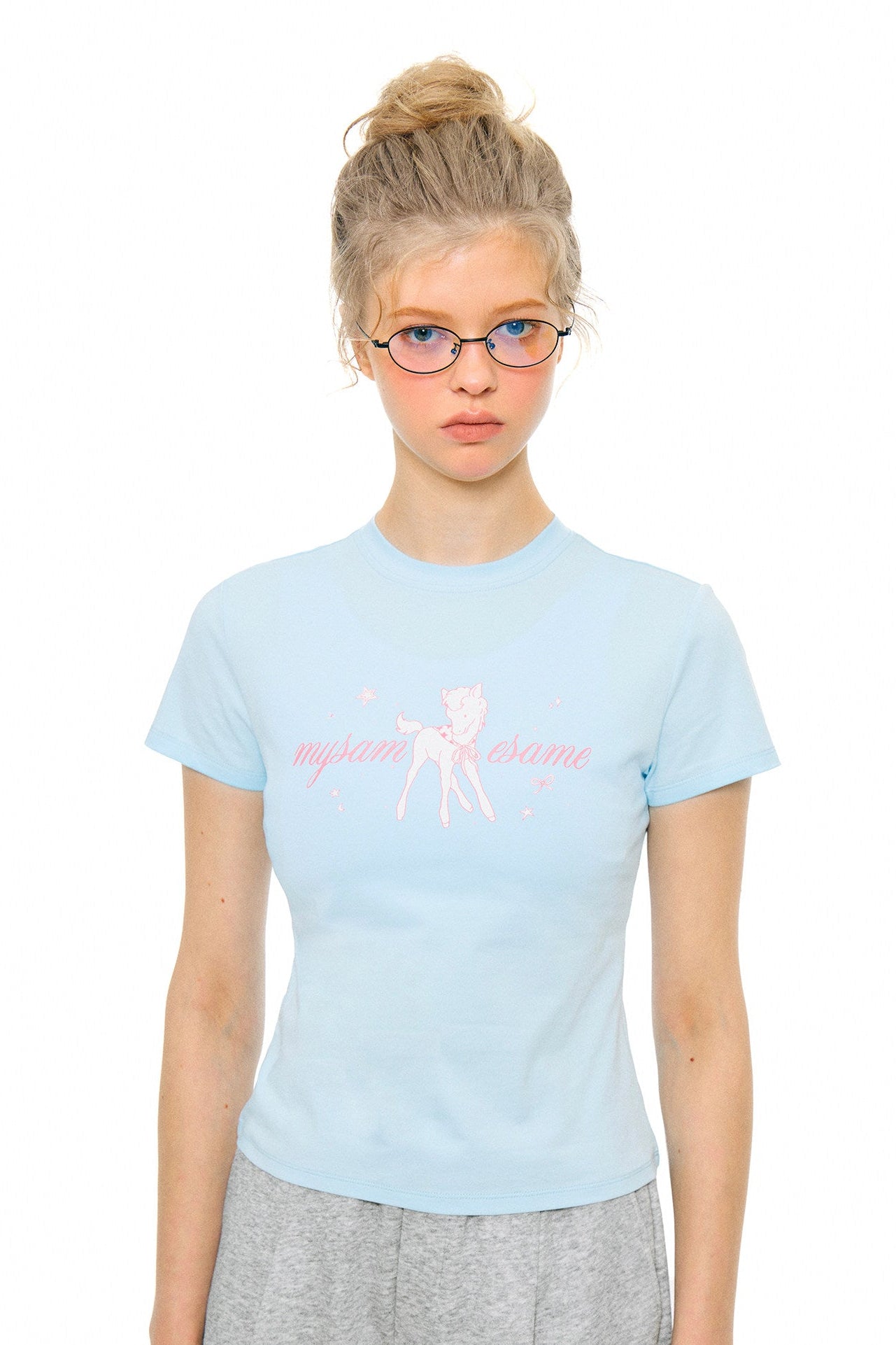 SAMESAME Cute Unicorn Letters Print Tee - Blue