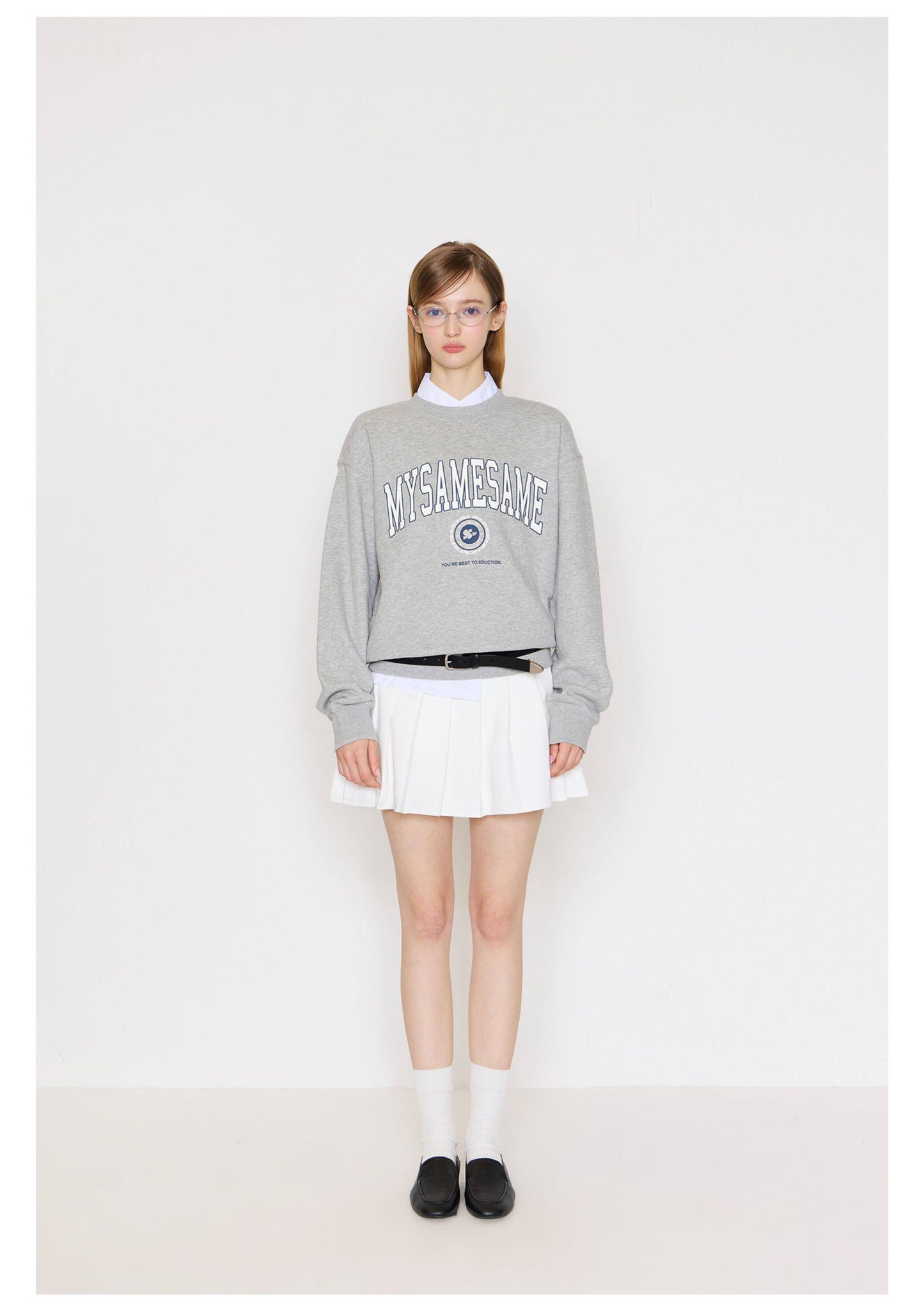 Letter Print Basic Sweatshirt - Gray