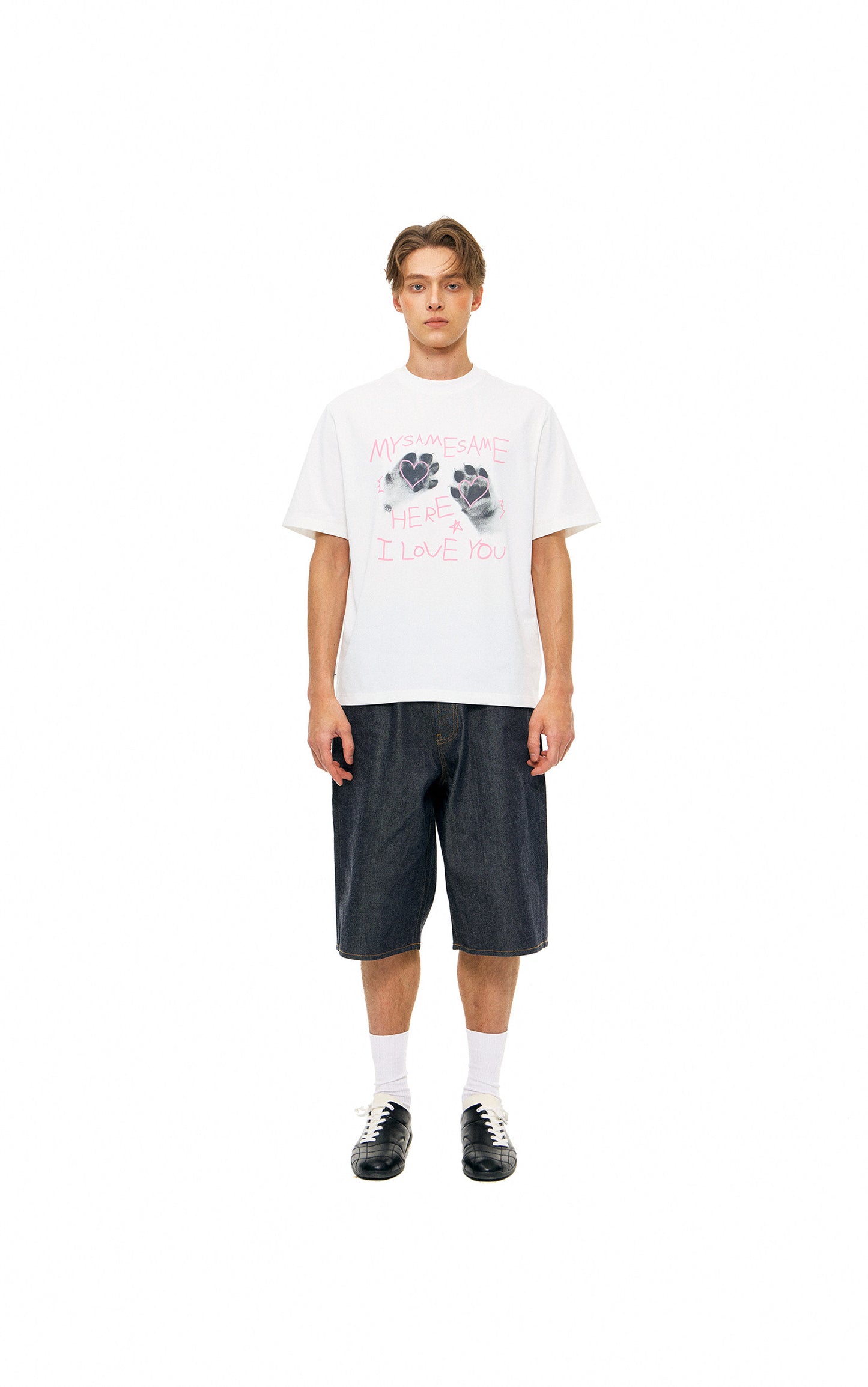 Cat Paw Heart-shaped Letter Print Tee Men - White