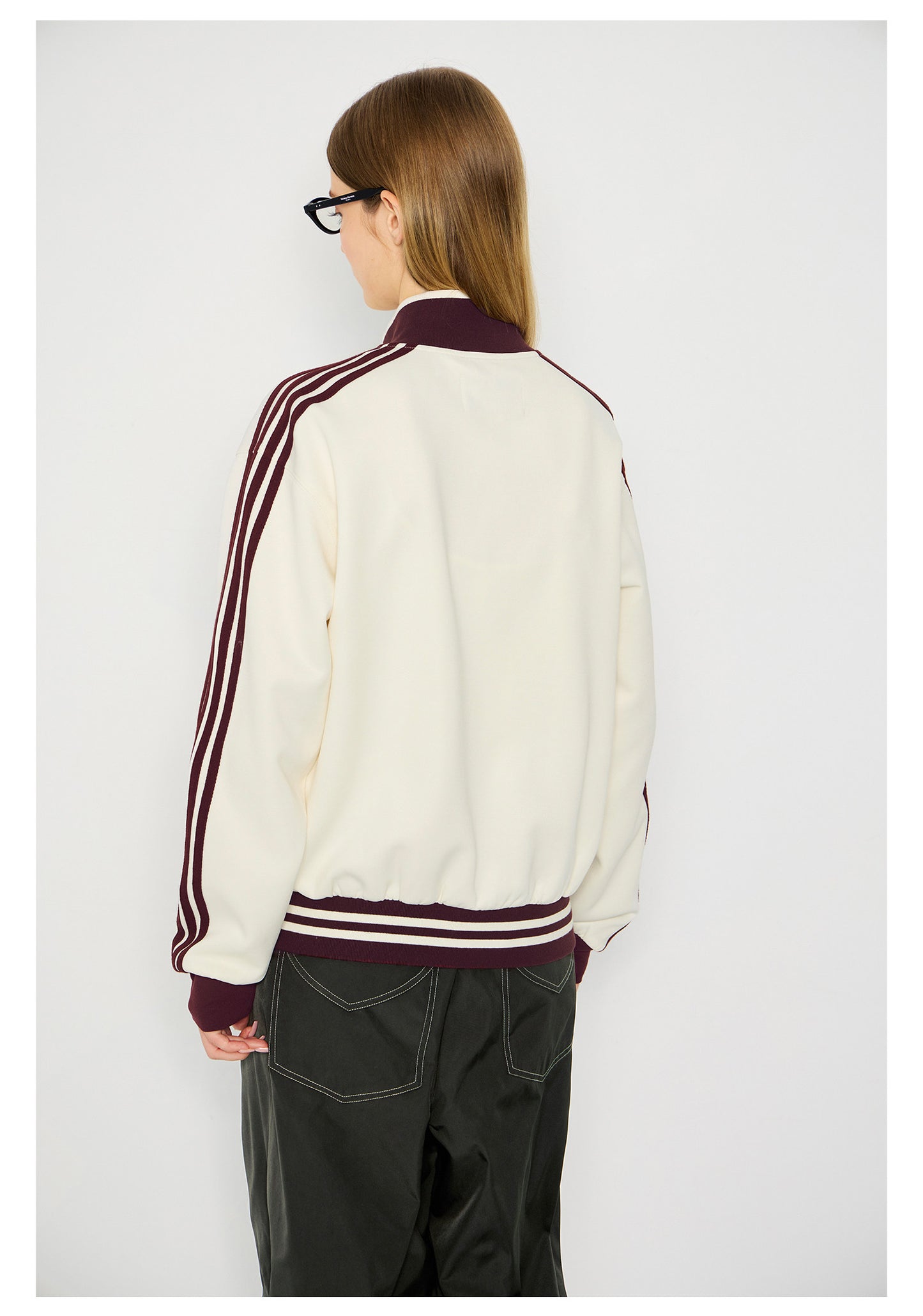 Contrast Color Letter Embroidery Sports Jacket - Apricot
