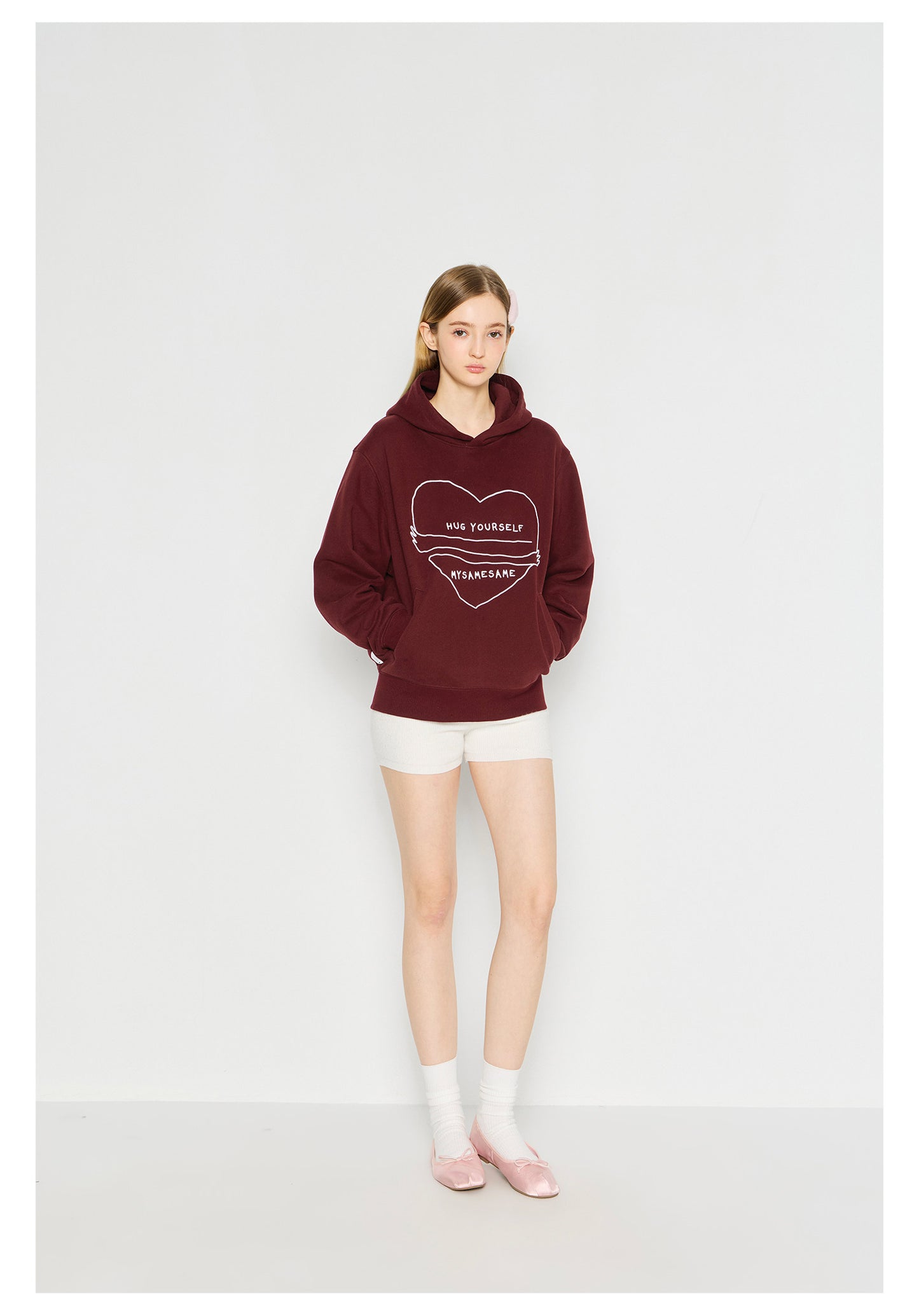 Love Embrace Print Hoodies - Burgundy