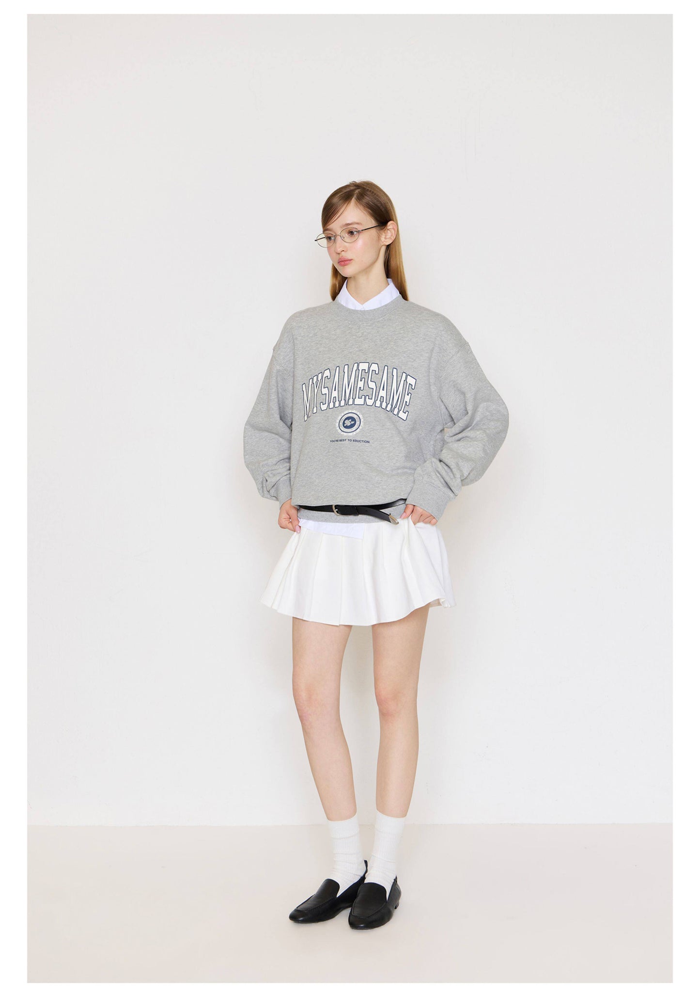 Letter Print Basic Sweatshirt - Gray