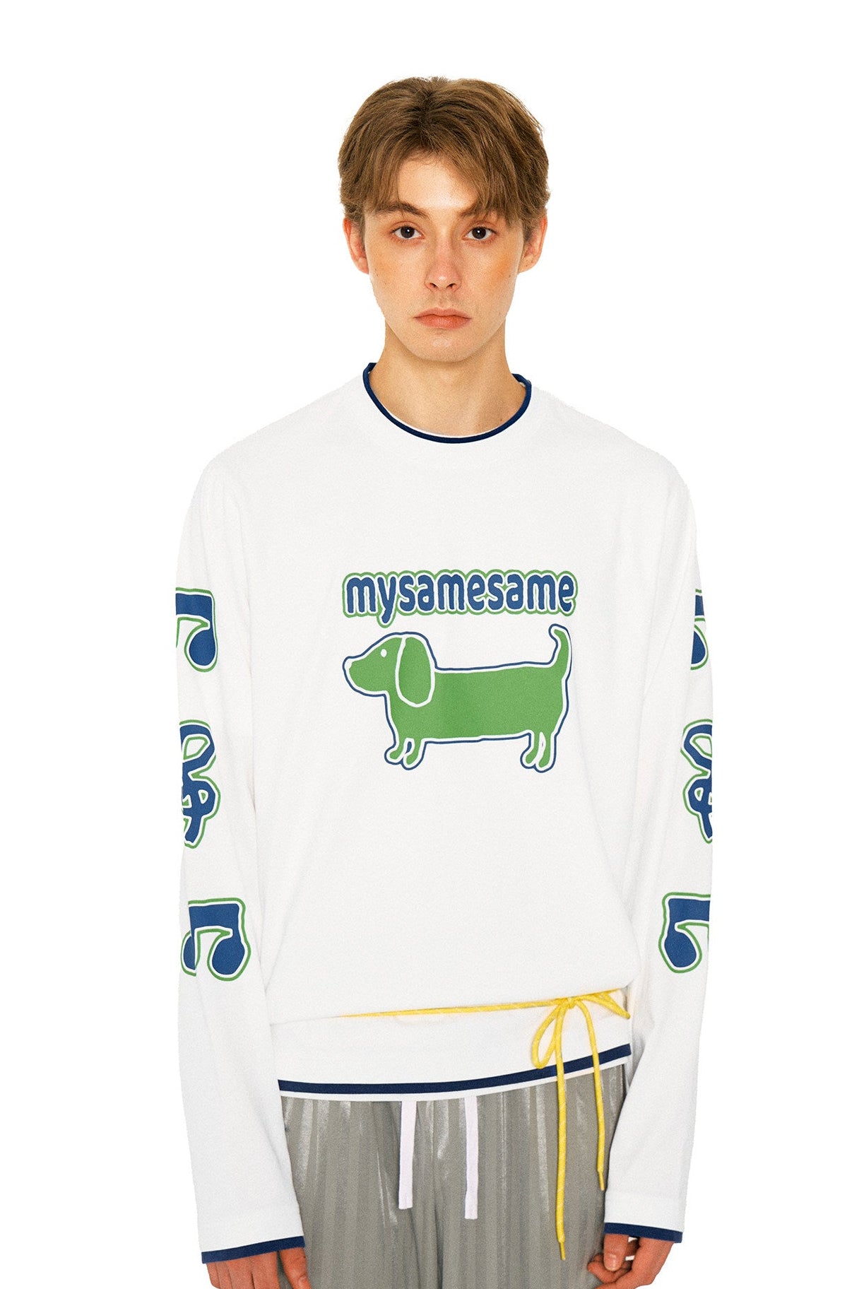 Cute Dachshund Dog Print Long Sleeve Shirt - White
