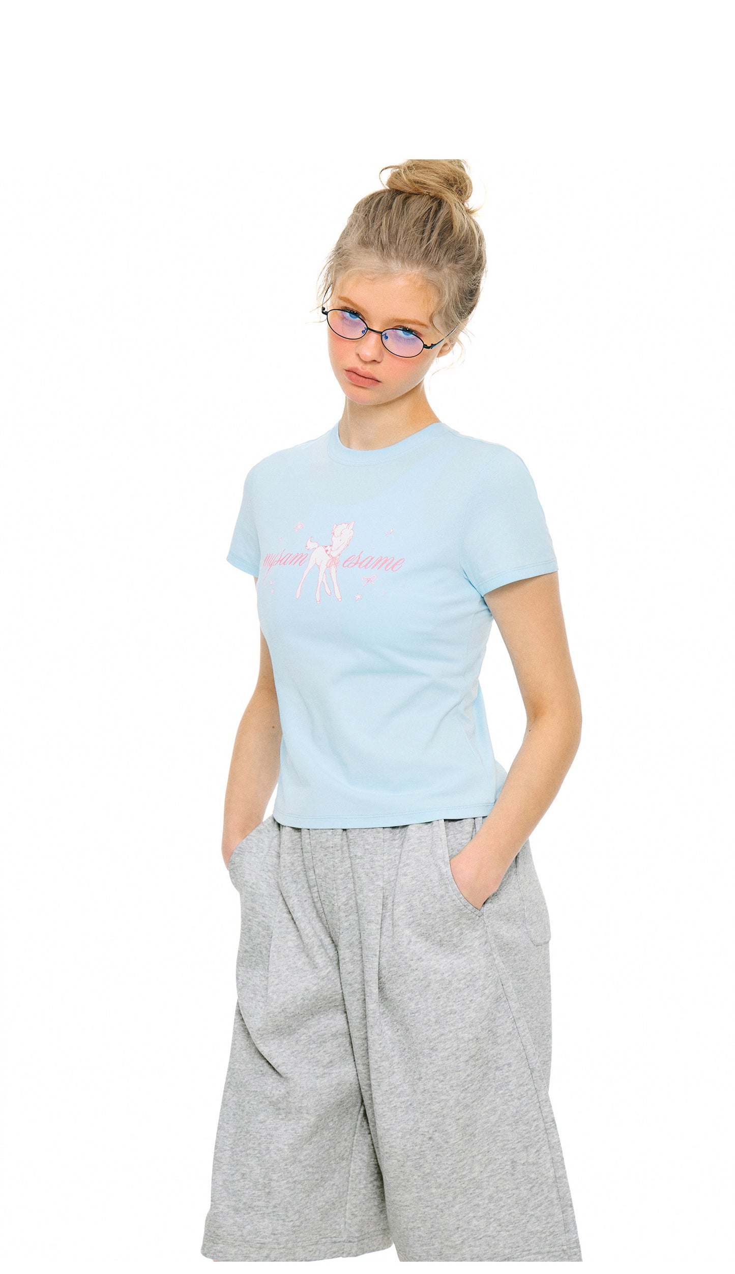 SAMESAME Cute Unicorn Letters Print Tee - Blue