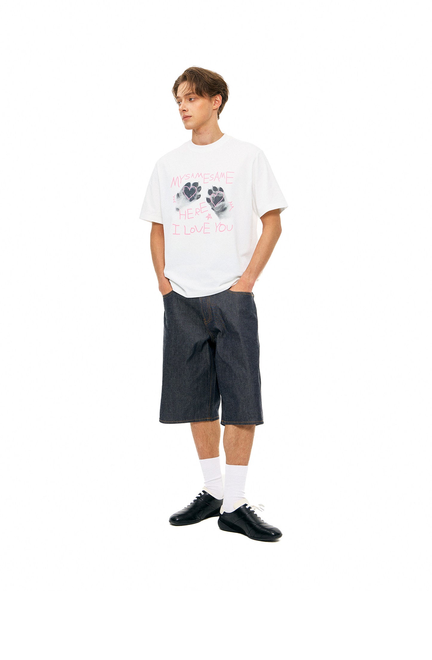Cat Paw Heart-shaped Letter Print Tee Men - White