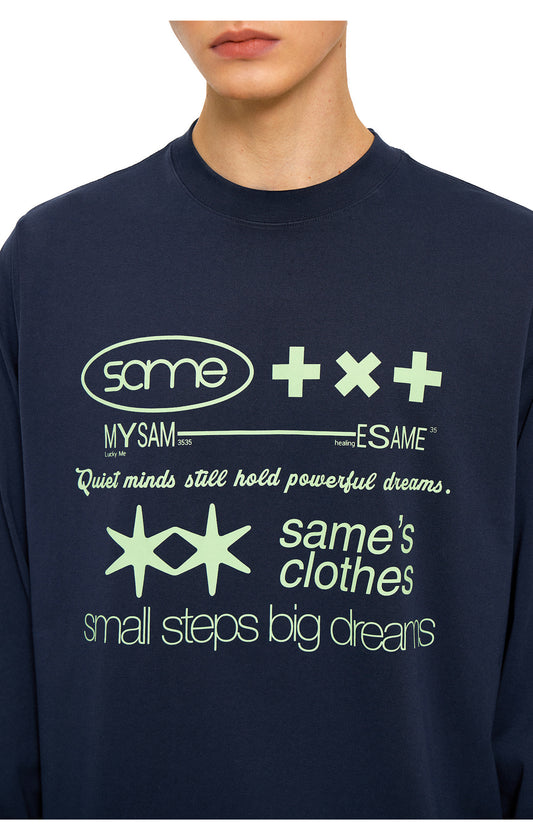 Letter Print Long Sleeve Shirt - Navy