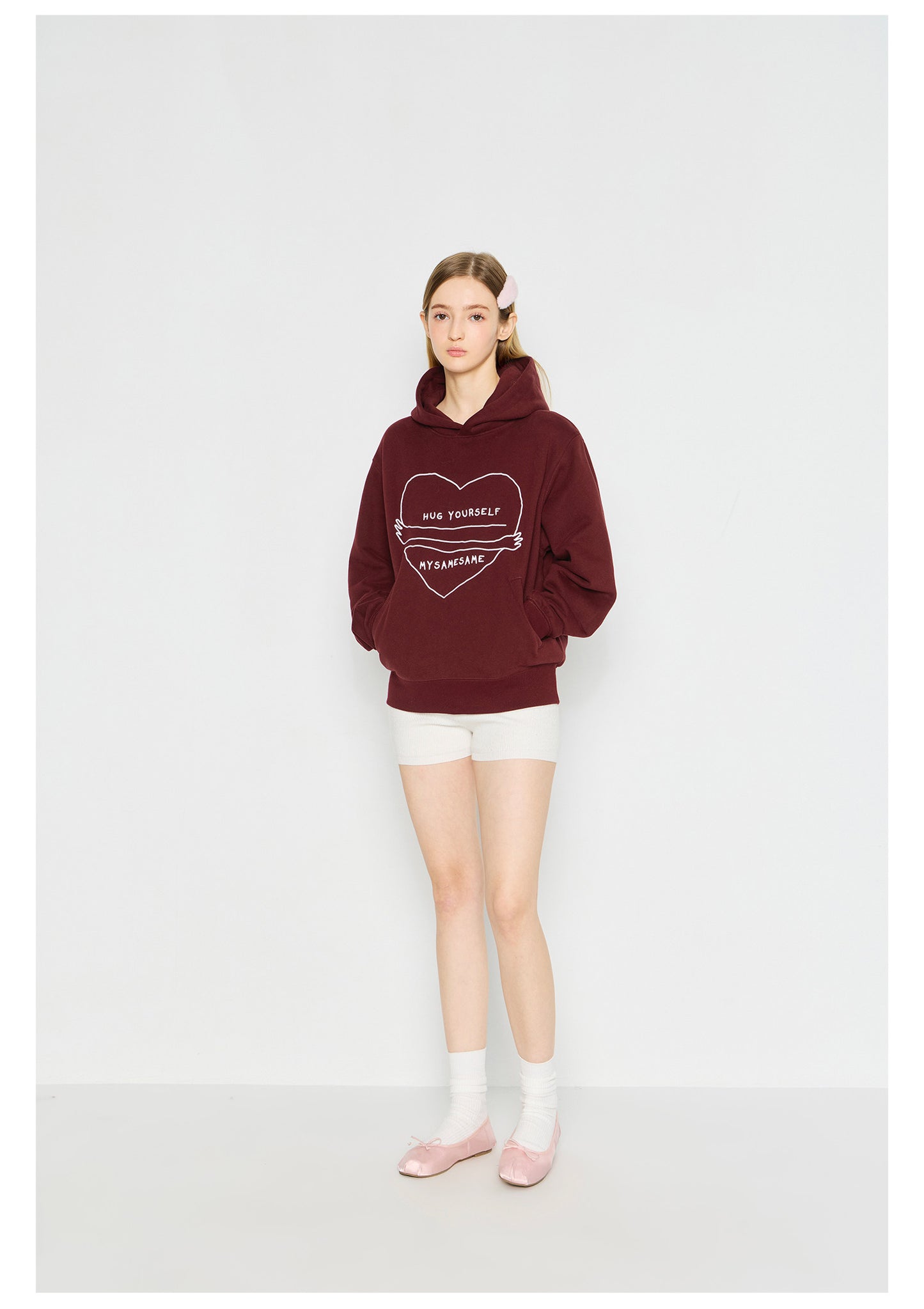 Love Embrace Print Hoodies - Burgundy