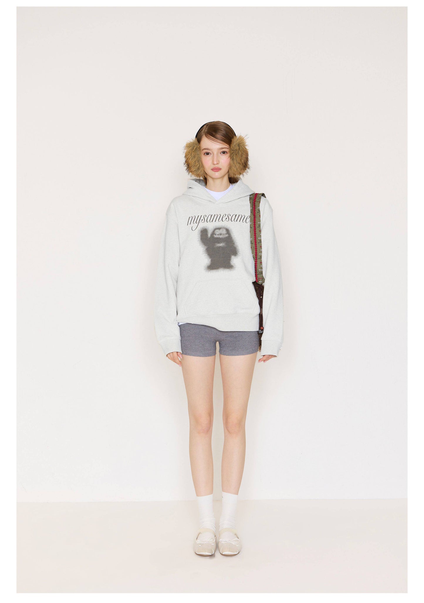 Logo Letter Monster Pattern Print Hoodies - Light Gray