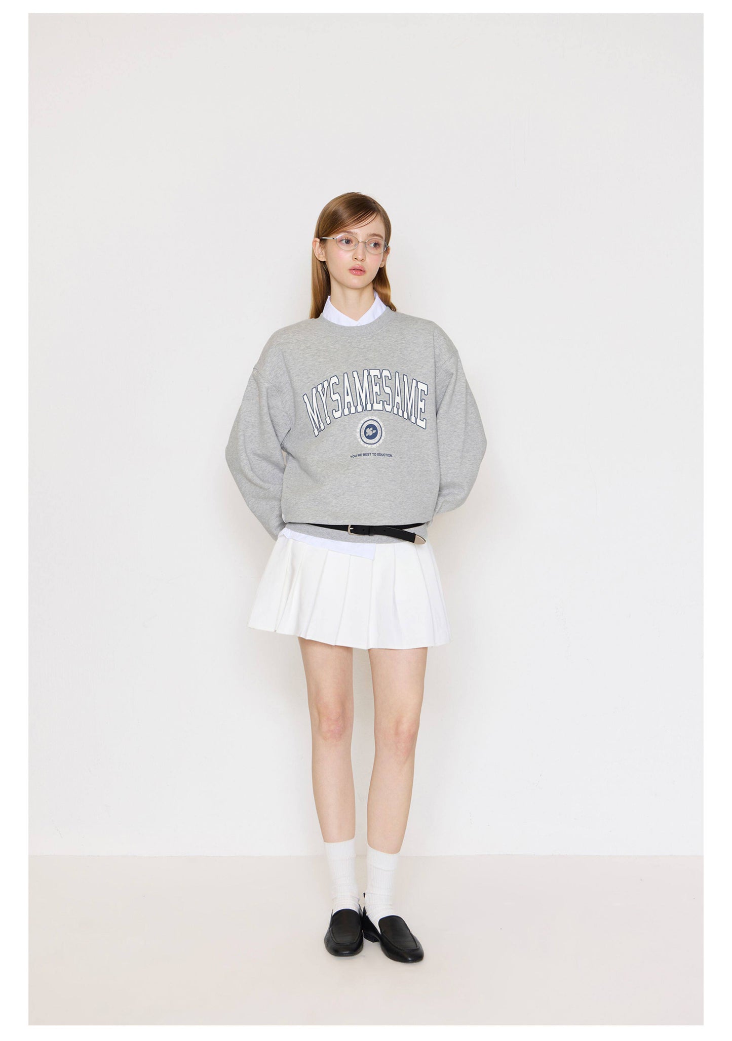 Letter Print Basic Sweatshirt - Gray