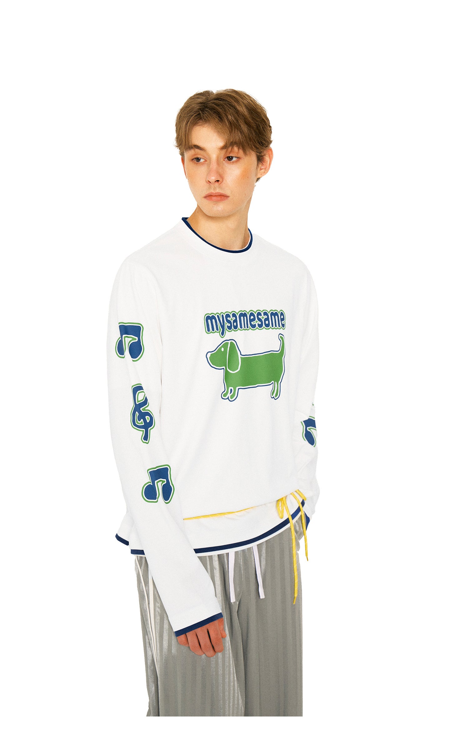 Cute Dachshund Dog Print Long Sleeve Shirt - White