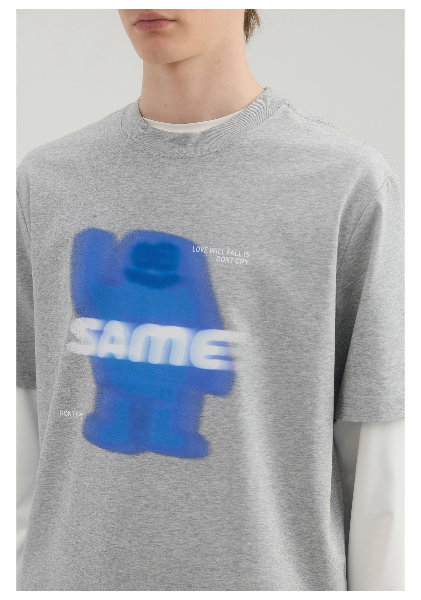 SAMESAME Logo Print Casual Graphic Tee - Gray
