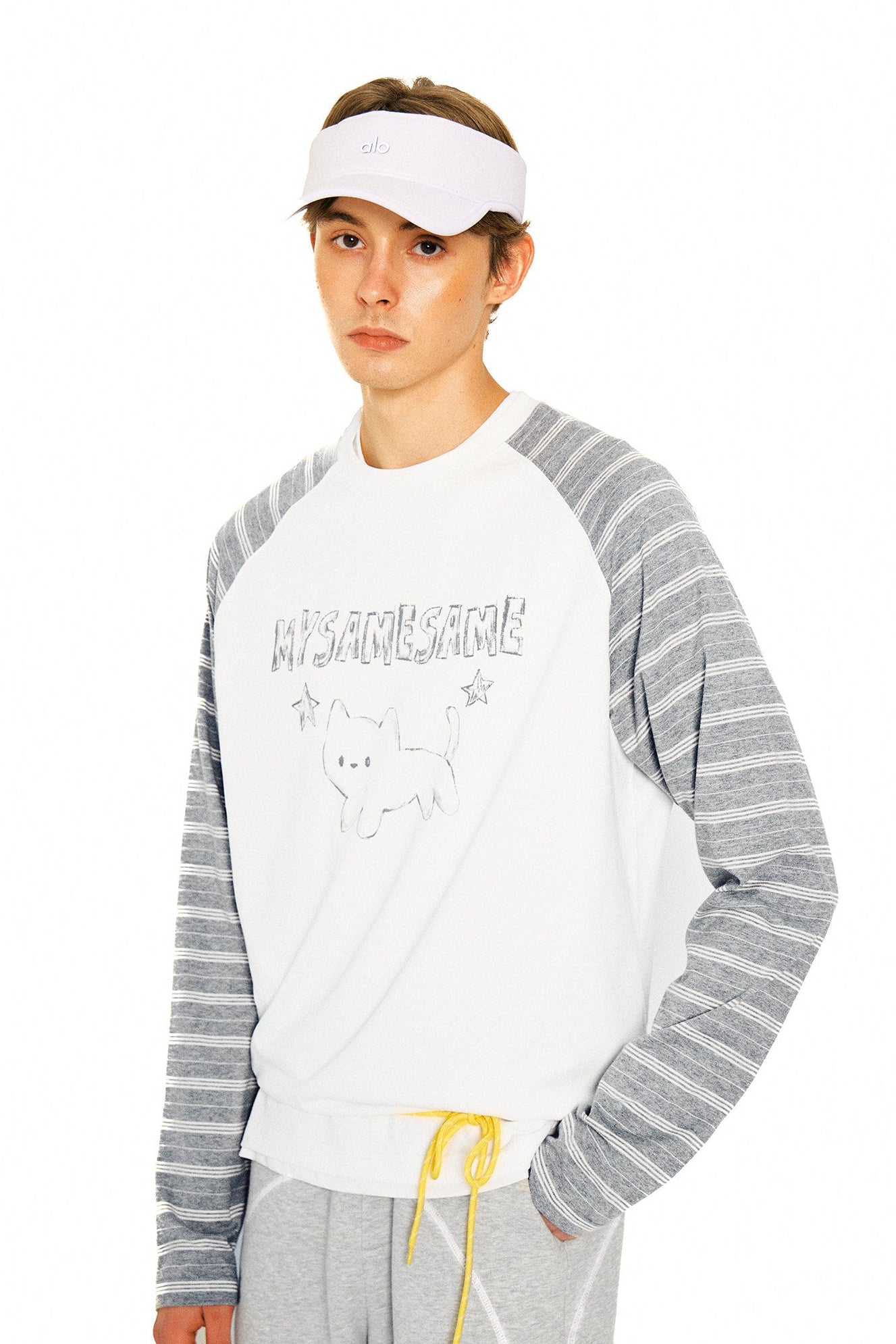 Star Cat Letter Print Stripes Shirt - White