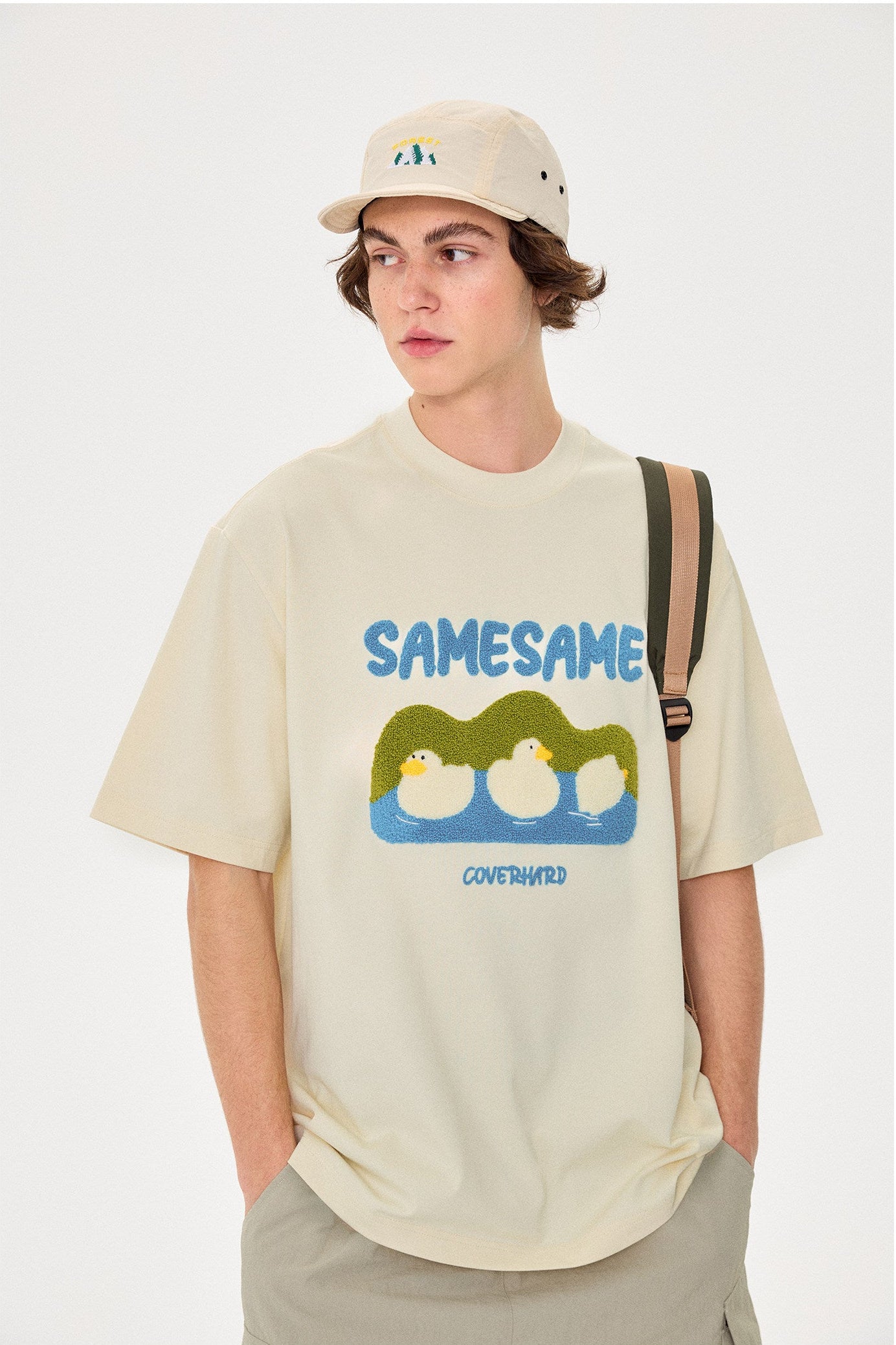 SAMESAME Logo Duck Embroidery T-shirt - Beige