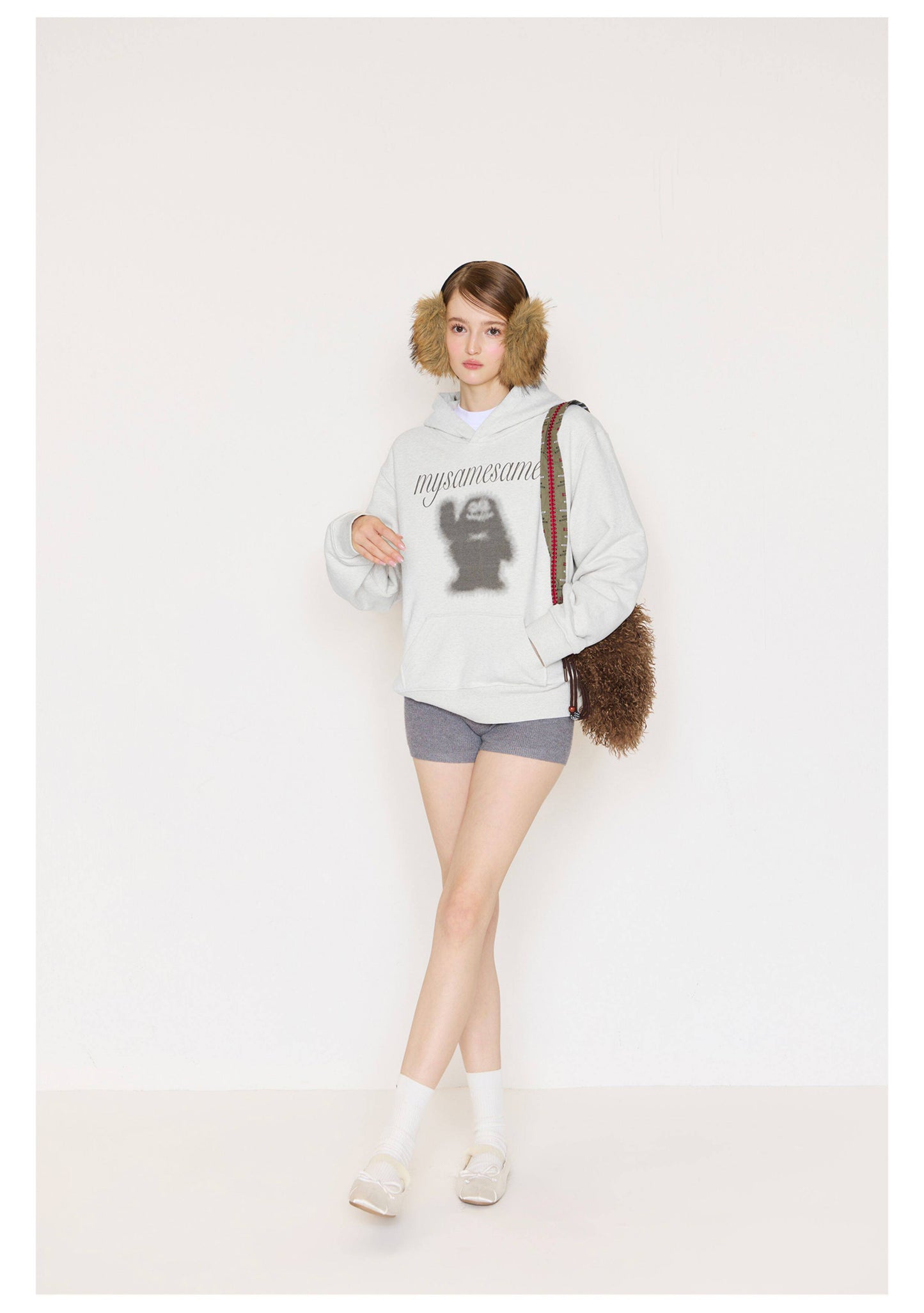 Logo Letter Monster Pattern Print Hoodies - Light Gray