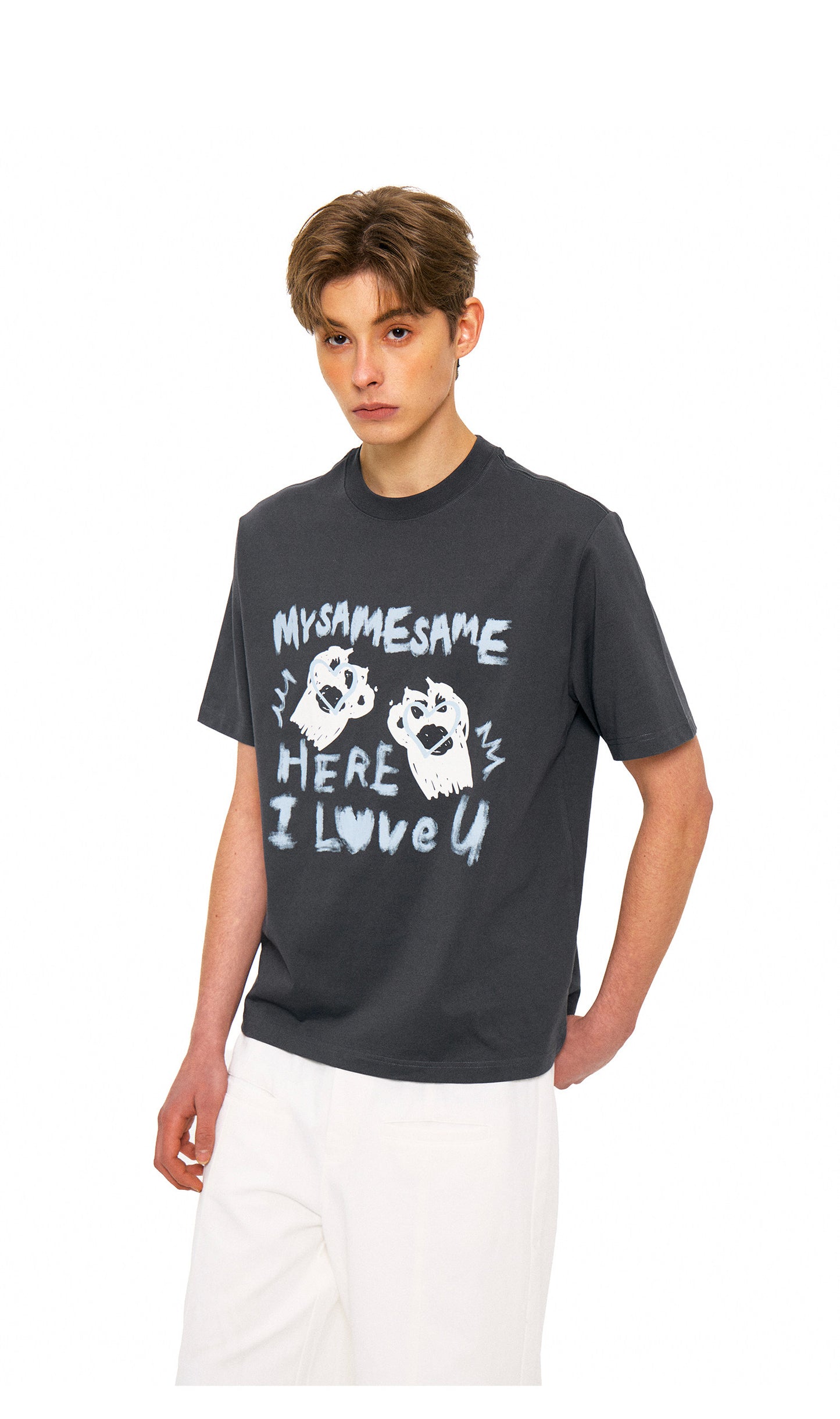 SAMESAME Graffiti Letter Print T-shirt - Dark Gray