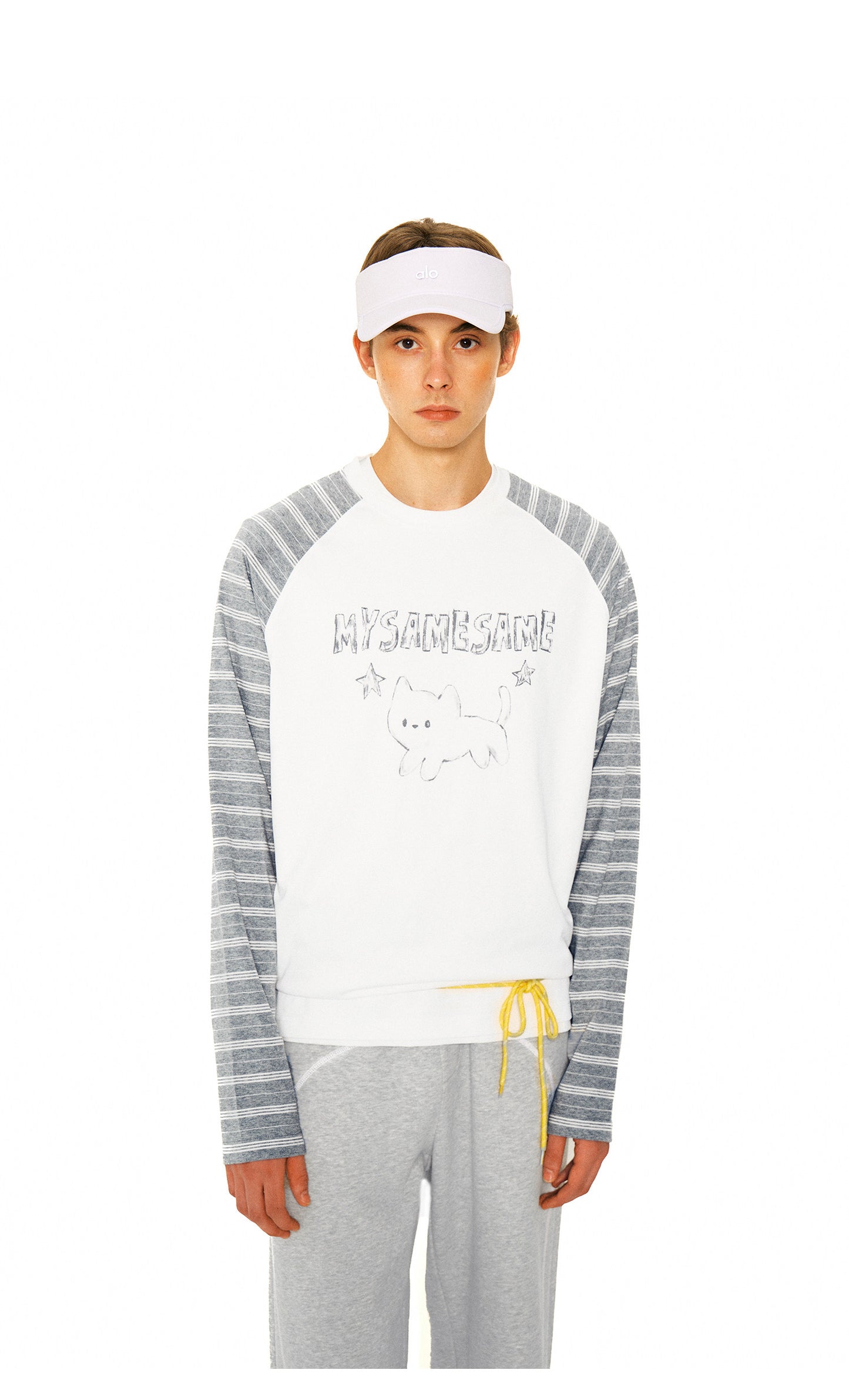 Star Cat Letter Print Stripes Shirt - White